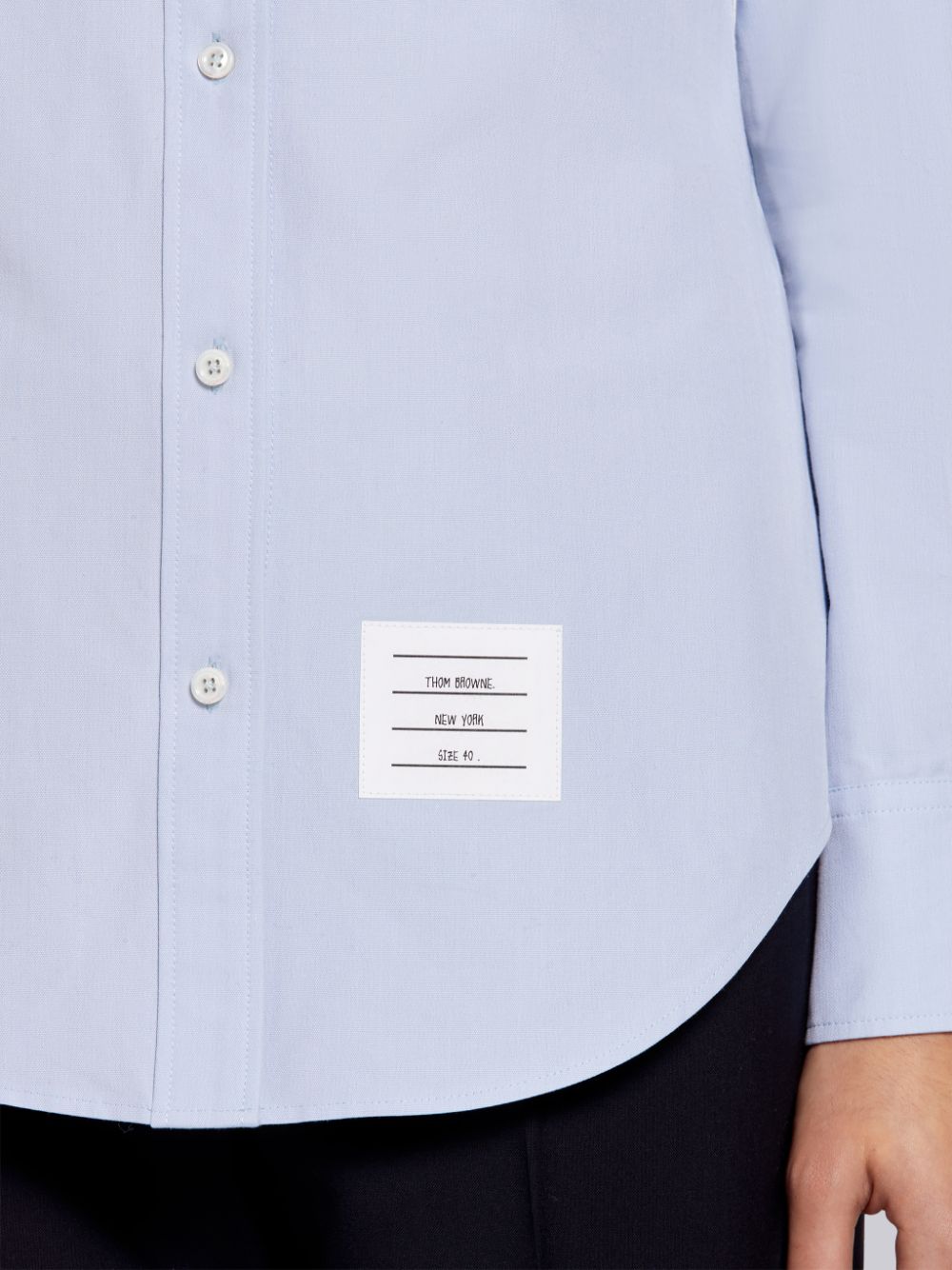 Thom Browne Light Blue Supima Cotton Oxford Satin Weave 4-Bar Long Sleeve Round Collar Women Shirts Blue | WIB35L50186