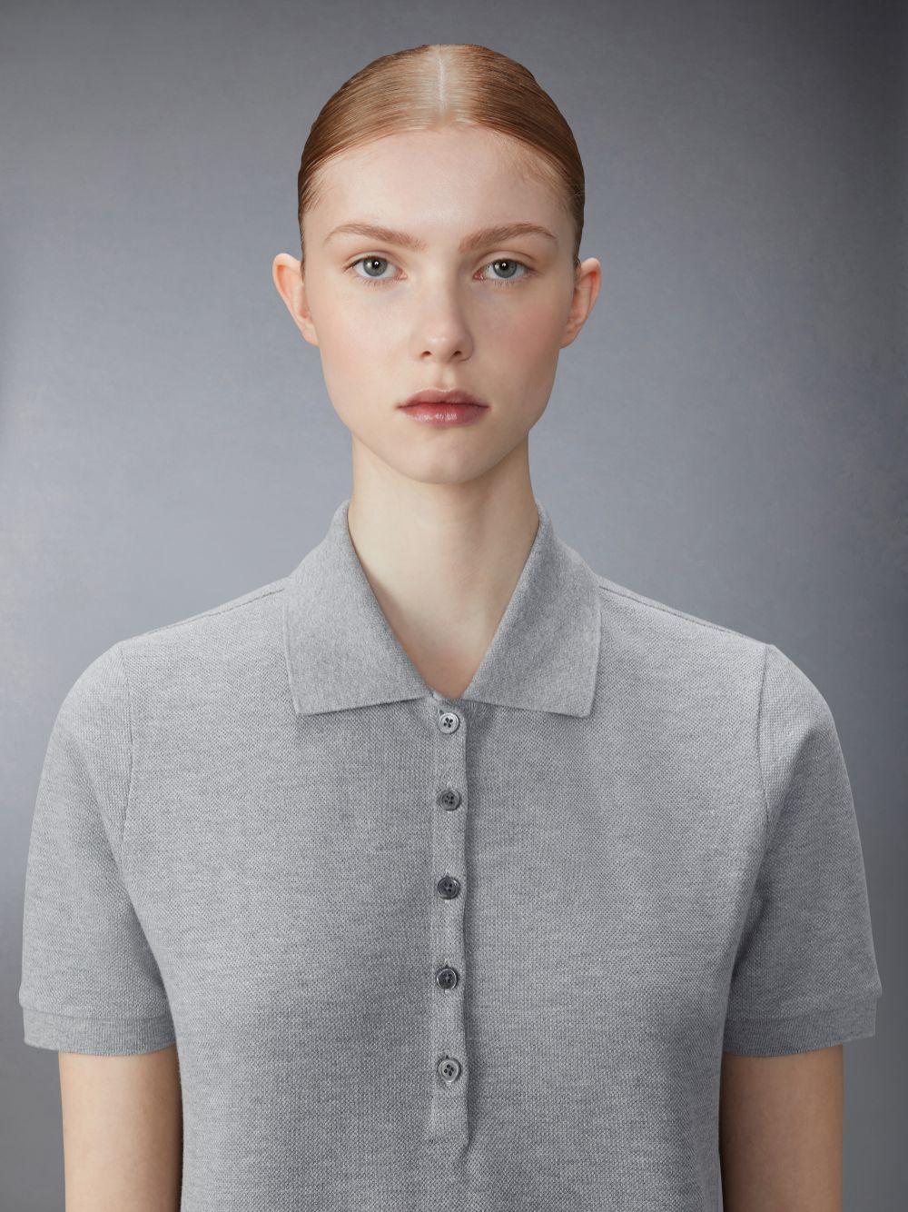 Thom Browne Light Classic Cotton Pique Center Back Stripe A-line Short Sleeve Polo Shirt Women Dress Grey | TQI92L35238