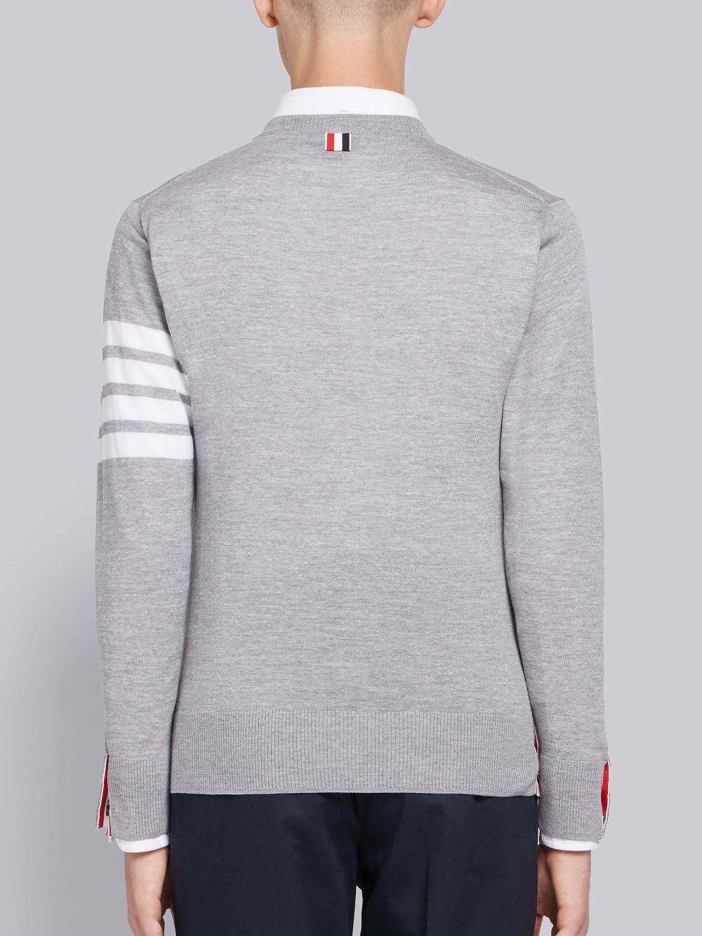 Thom Browne Light Fine Merino Wool 4-Bar Crew Neck Men Pullover Grey | GIA19V83323