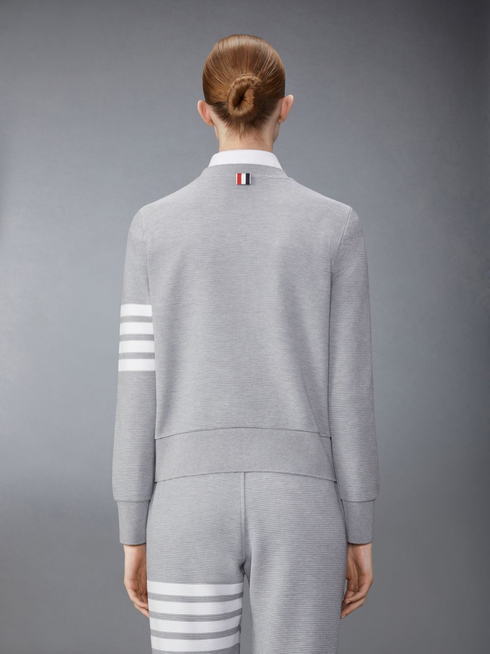 Thom Browne Light Ottoman Rib 4-Bar Crew Neck Women Sweatshirts Grey | PMQ21H30741