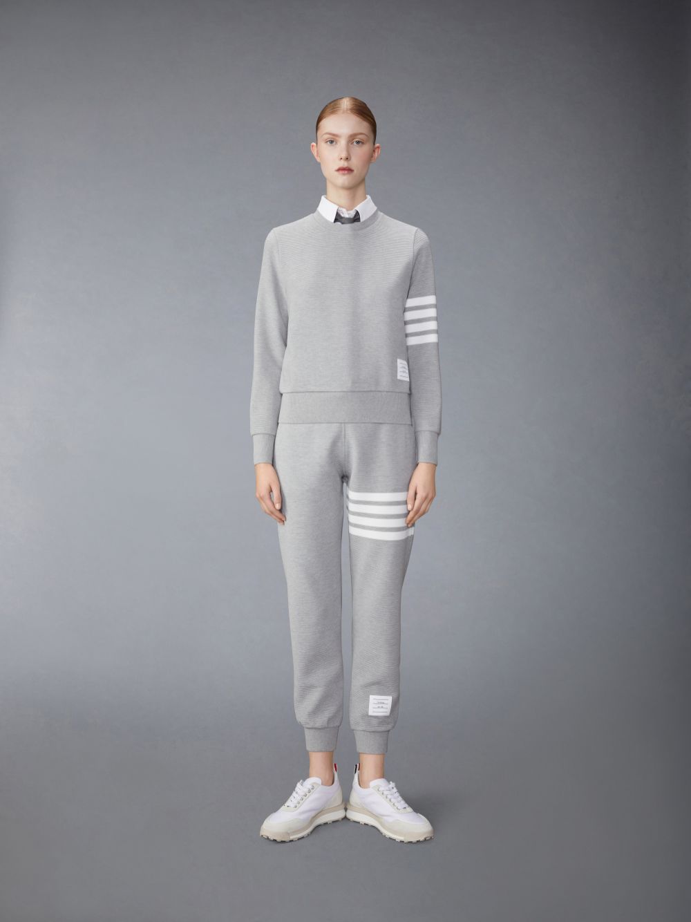 Thom Browne Light Ottoman Rib 4-Bar Crew Neck Women Sweatshirts Grey | PMQ21H30741