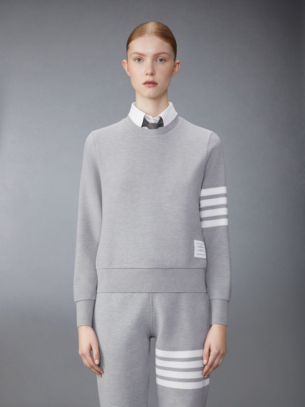 Thom Browne Light Ottoman Rib 4-Bar Crew Neck Women Sweatshirts Grey | PMQ21H30741