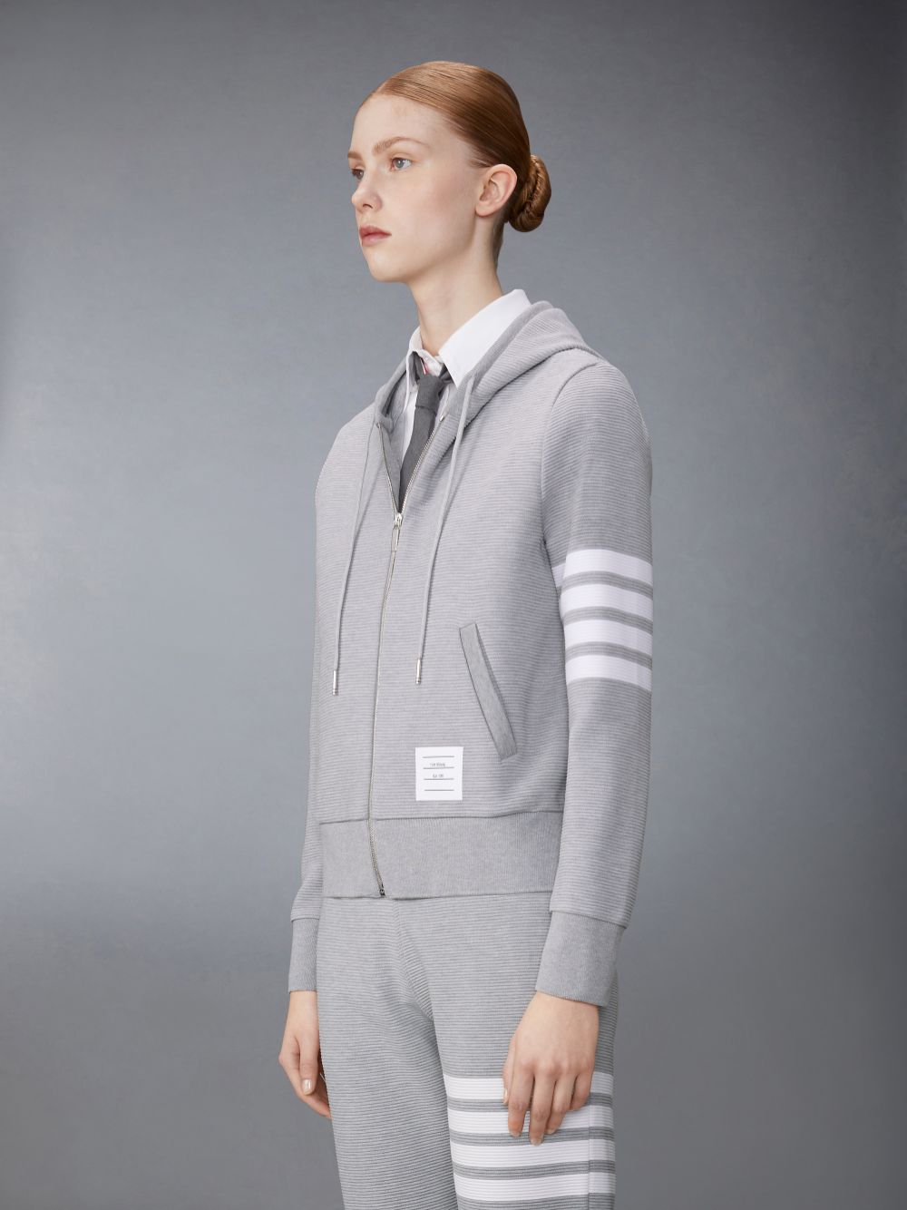 Thom Browne Light Ottoman Rib 4-Bar Zip Women Hoodie Grey | DZN01B05615