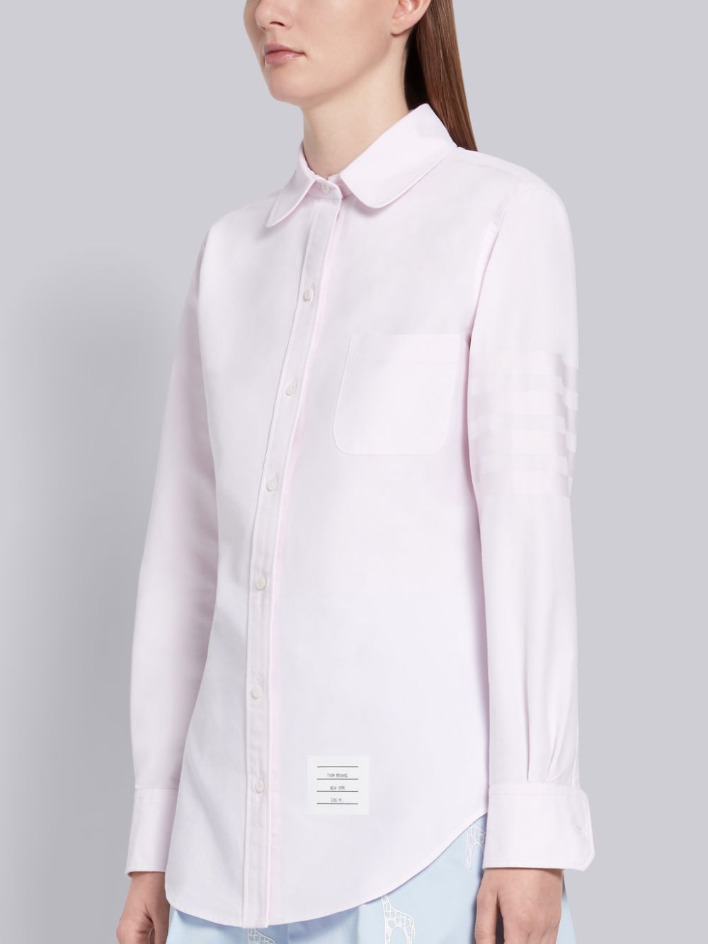 Thom Browne Light Pink Supima Cotton Oxford Satin Weave 4-Bar Long Sleeve Round Collar Women Shirts Pink | BNB95Y79979