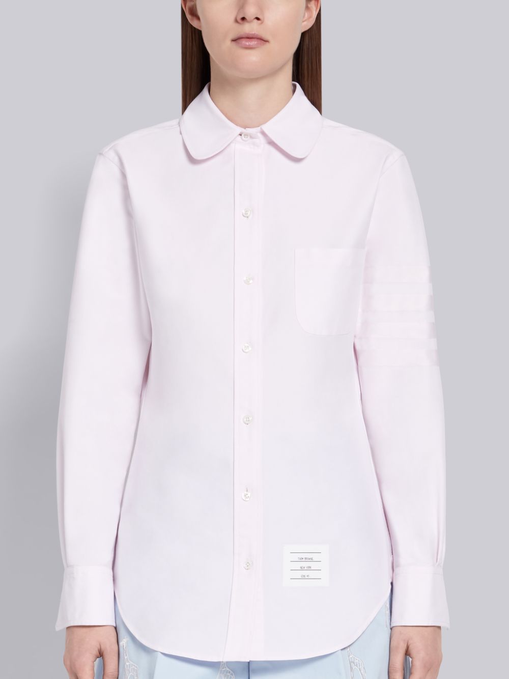 Thom Browne Light Pink Supima Cotton Oxford Satin Weave 4-Bar Long Sleeve Round Collar Women Shirts Pink | BNB95Y79979