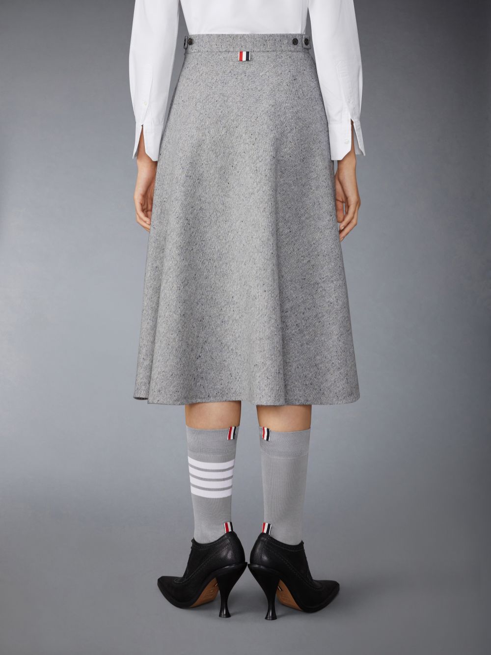 Thom Browne Light Weight Irish Donegal Tweed Midi A-line Side Tab Women Skirts Grey | NEJ83D43048