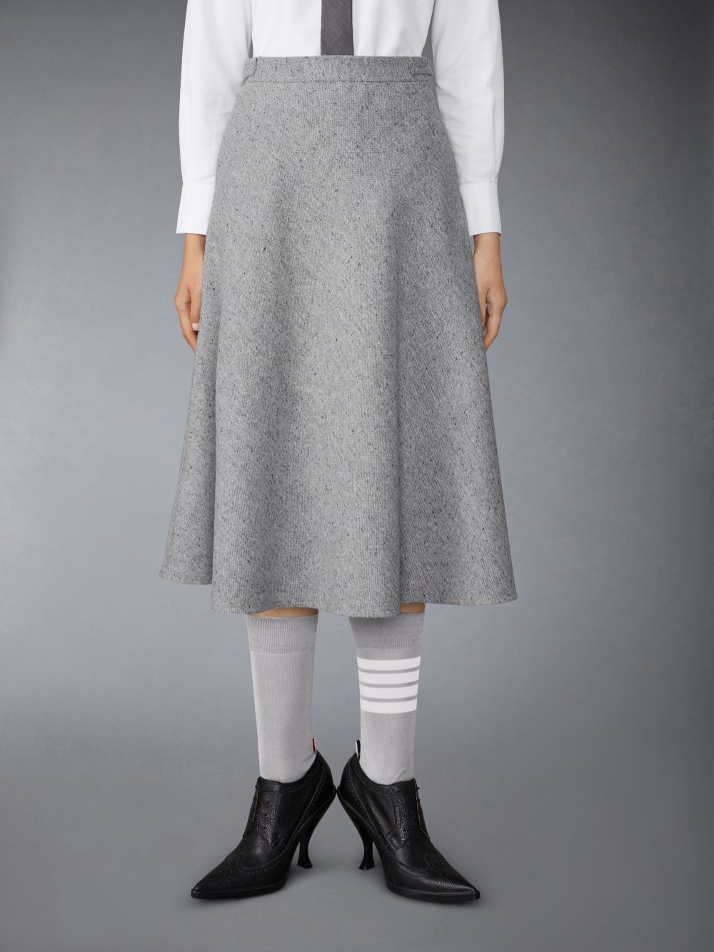 Thom Browne Light Weight Irish Donegal Tweed Midi A-line Side Tab Women Skirts Grey | NEJ83D43048