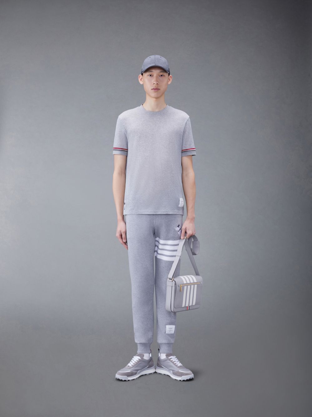 Thom Browne Lightweight Cotton Short Sleeve Striped Men T Shirts Grey | JDK46N03957