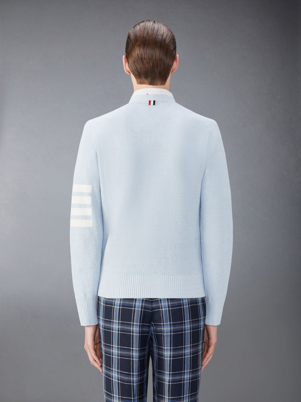 Thom Browne Linen Cotton 4-Bar Relaxed Fit Men Cardigan Blue | UYO61L80571