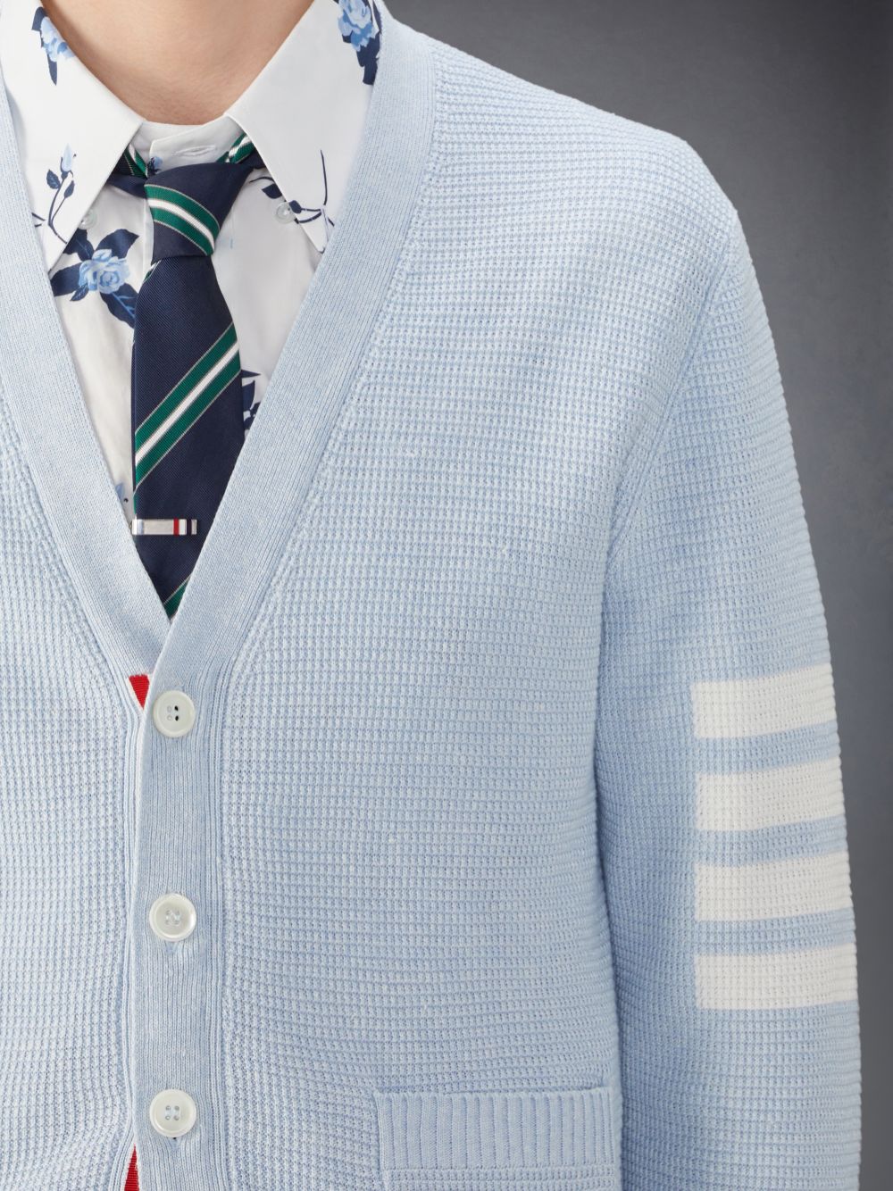 Thom Browne Linen Cotton 4-Bar Relaxed Fit Men Cardigan Blue | UYO61L80571