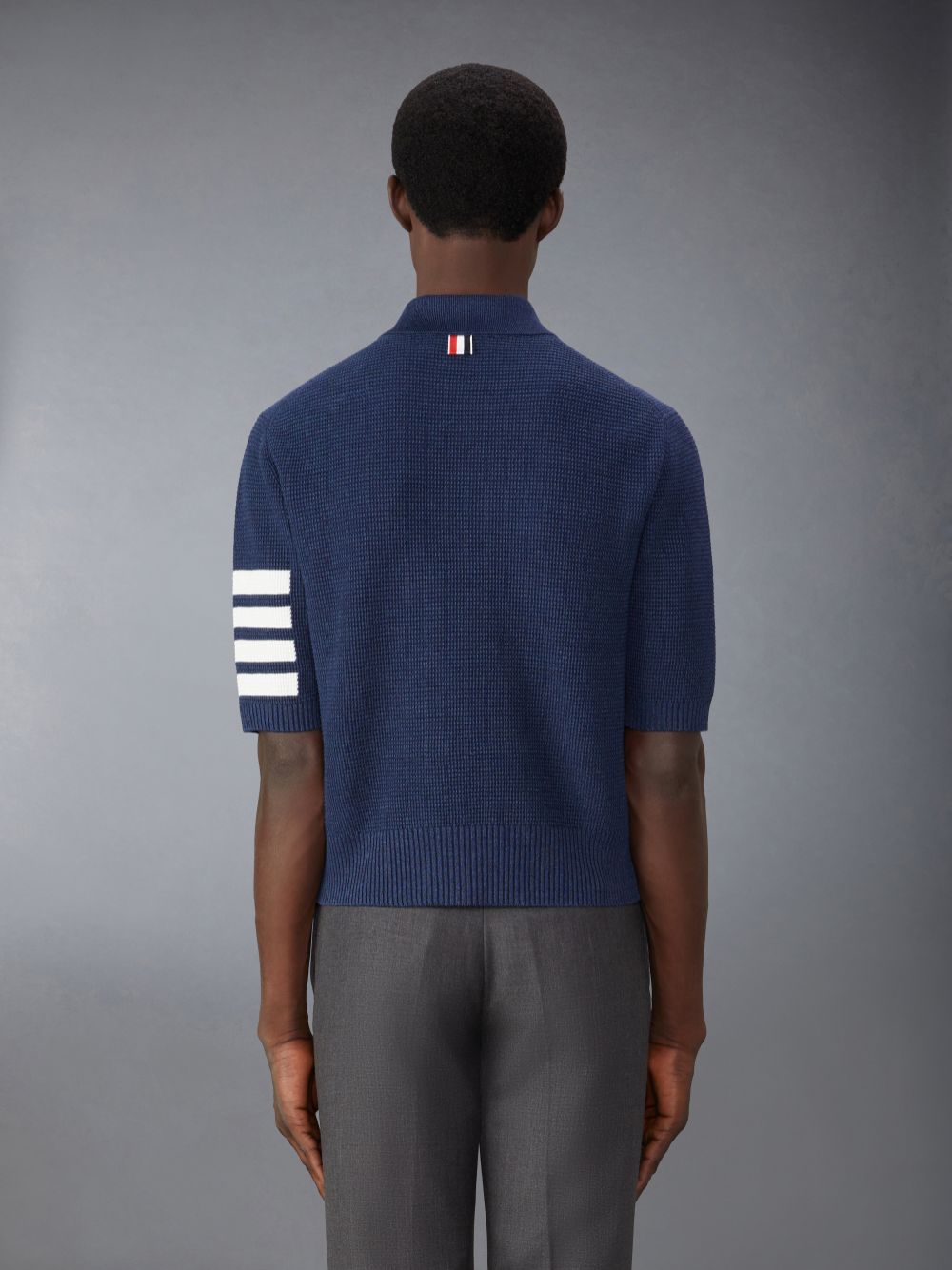 Thom Browne Linen Cotton 4-Bar Relaxed Fit Men Polo Shirt Blue | YGQ85R93110