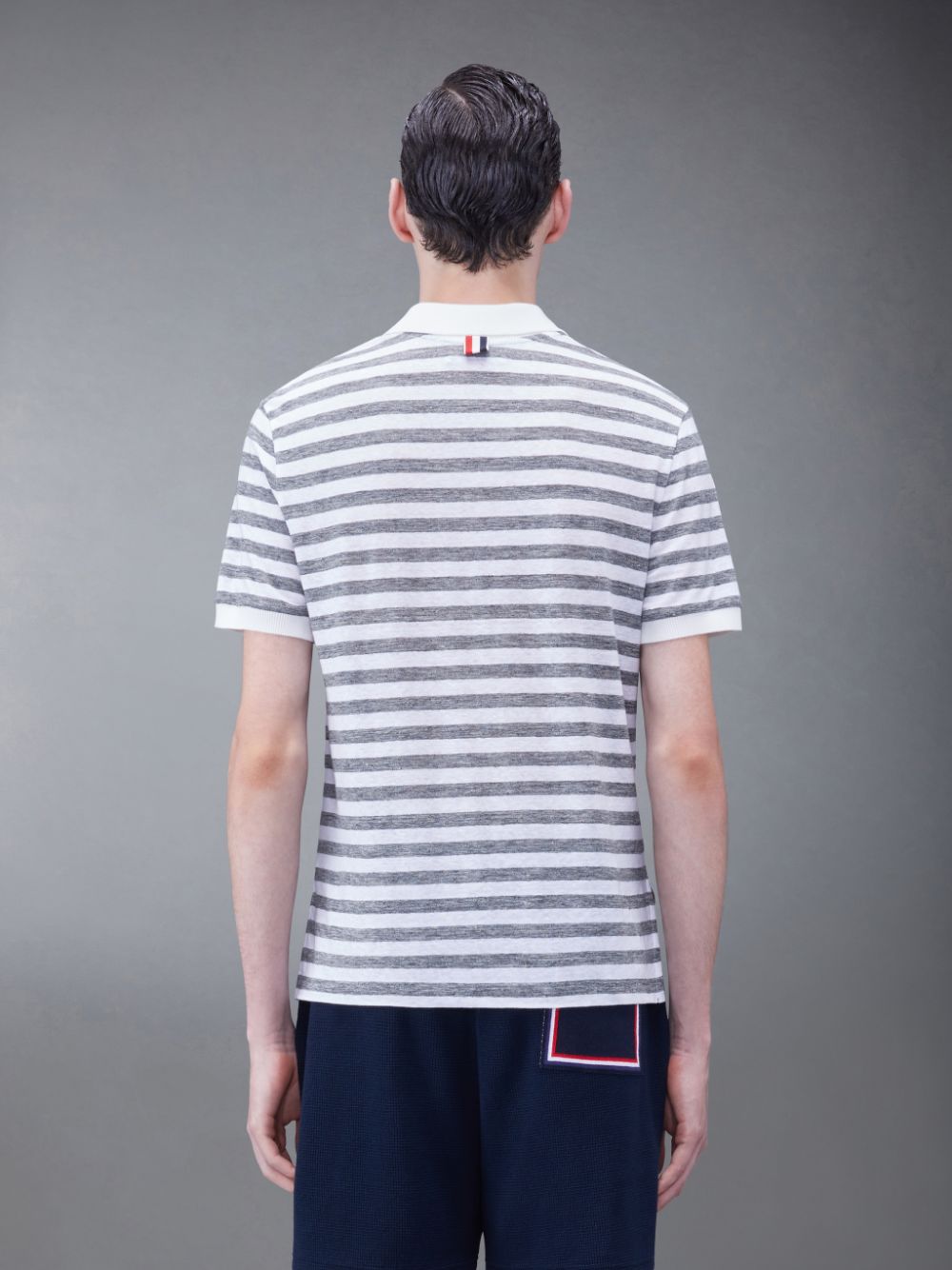 Thom Browne Linen Jersey Short Sleeve Striped Men Polo Shirt Grey | QYV32I42073