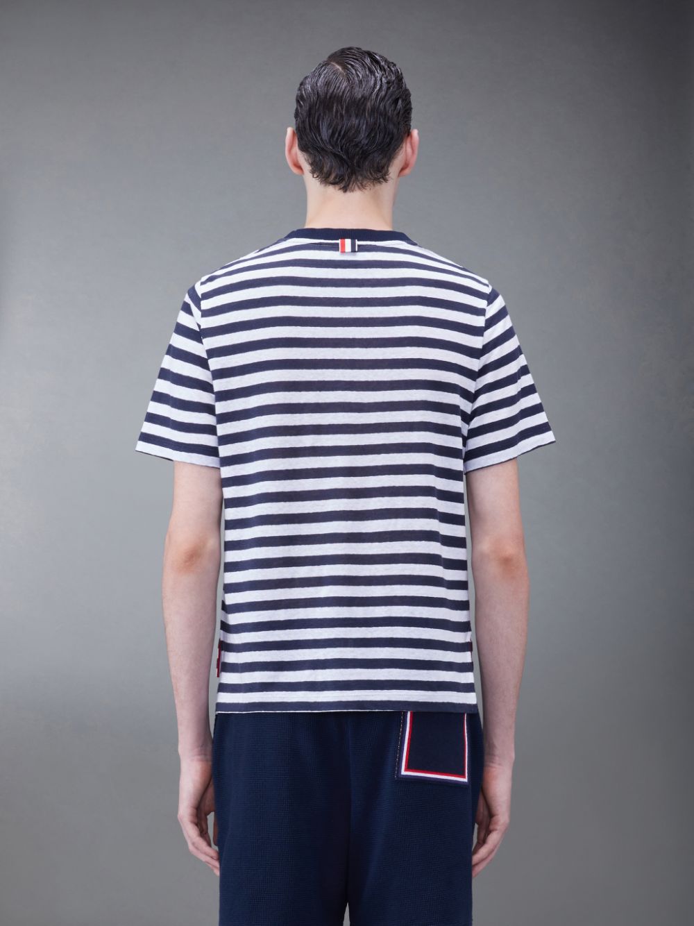 Thom Browne Linen Jersey Short Sleeve Striped Pocket Men T Shirts Blue | MQQ83D75018