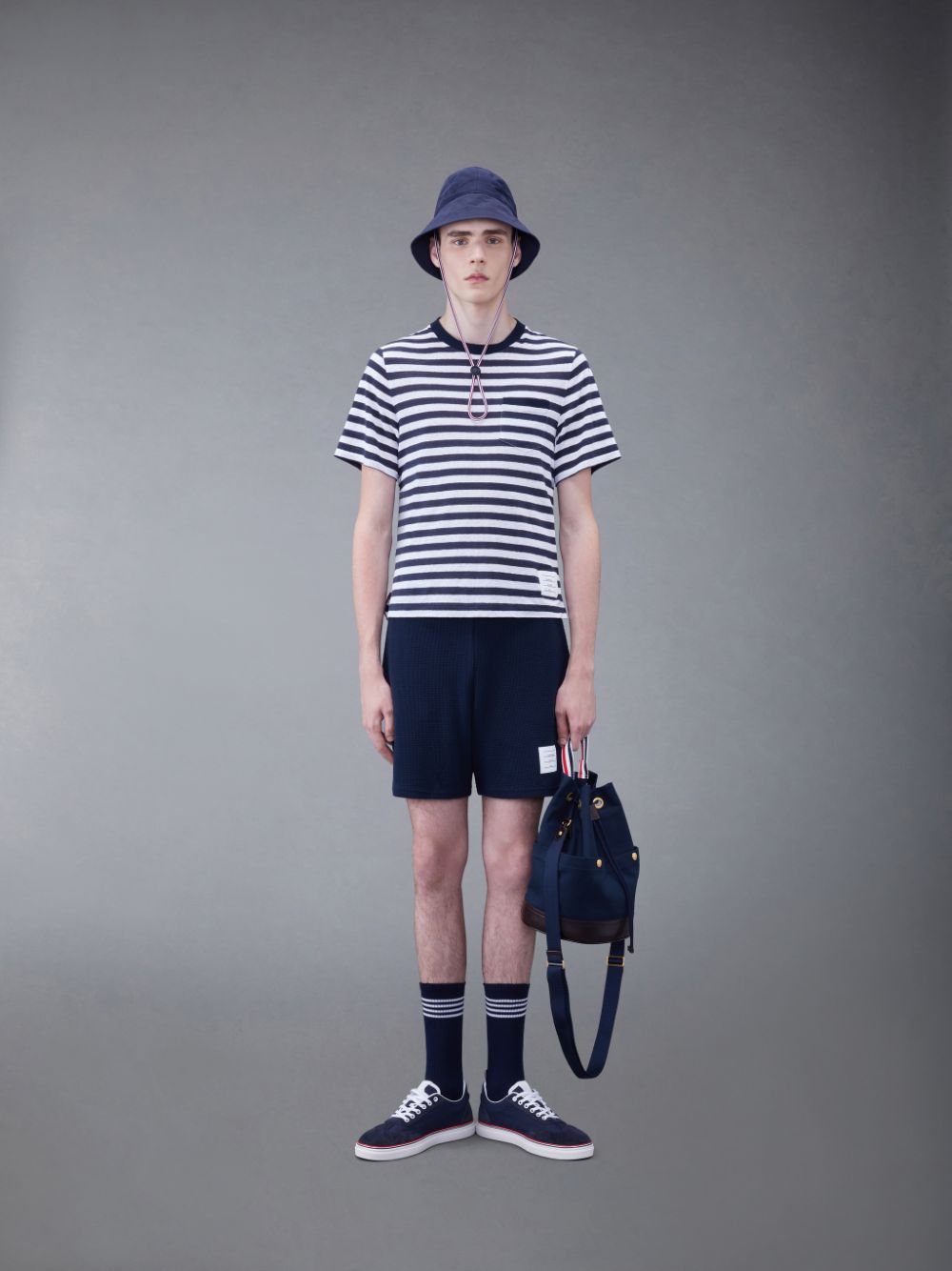 Thom Browne Linen Jersey Short Sleeve Striped Pocket Men T Shirts Blue | MQQ83D75018