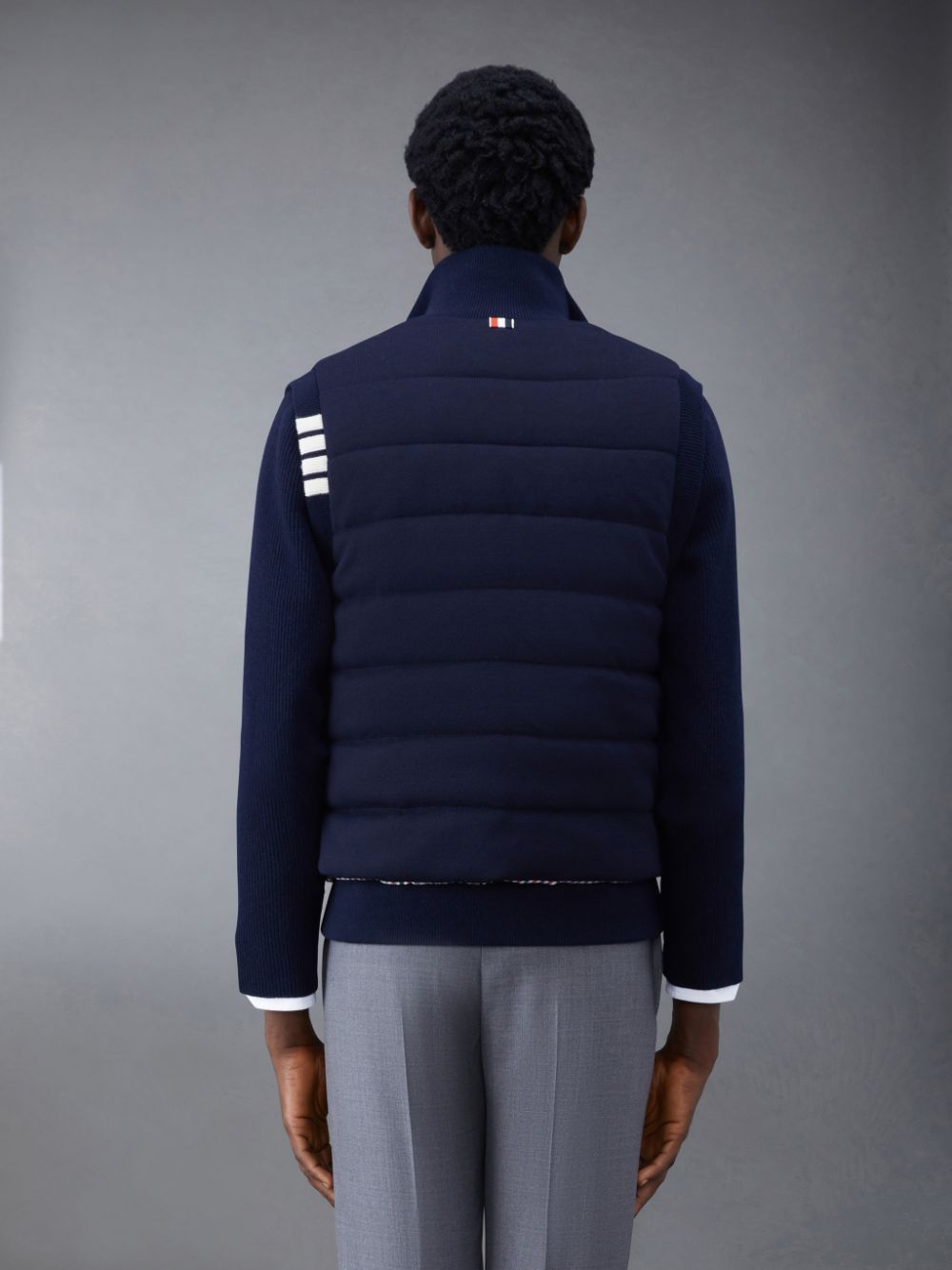 Thom Browne MERINO AND JERSEY PADDED REVERSIBLE 4-BAR FUNNEL NECK Men Jackets Blue | LBL79D02767