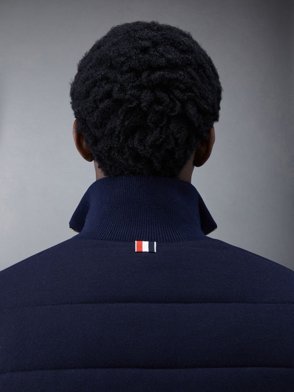 Thom Browne MERINO AND JERSEY PADDED REVERSIBLE 4-BAR FUNNEL NECK Men Jackets Blue | LBL79D02767