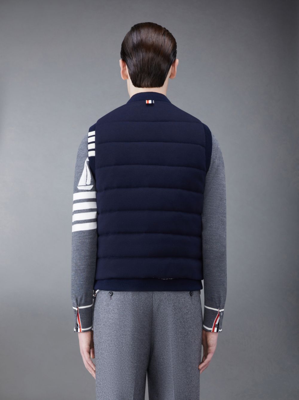 Thom Browne MERINO AND JERSEY PADDED REVERSIBLE 4-BAR Men Vest Blue | LUI17D06932