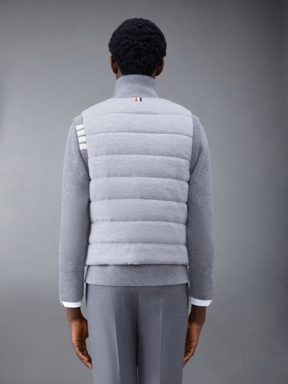 Thom Browne MERINO AND JERSEY PADDED REVERSIBLE 4-BAR FUNNEL NECK Men Jackets Grey | MPD24G44320