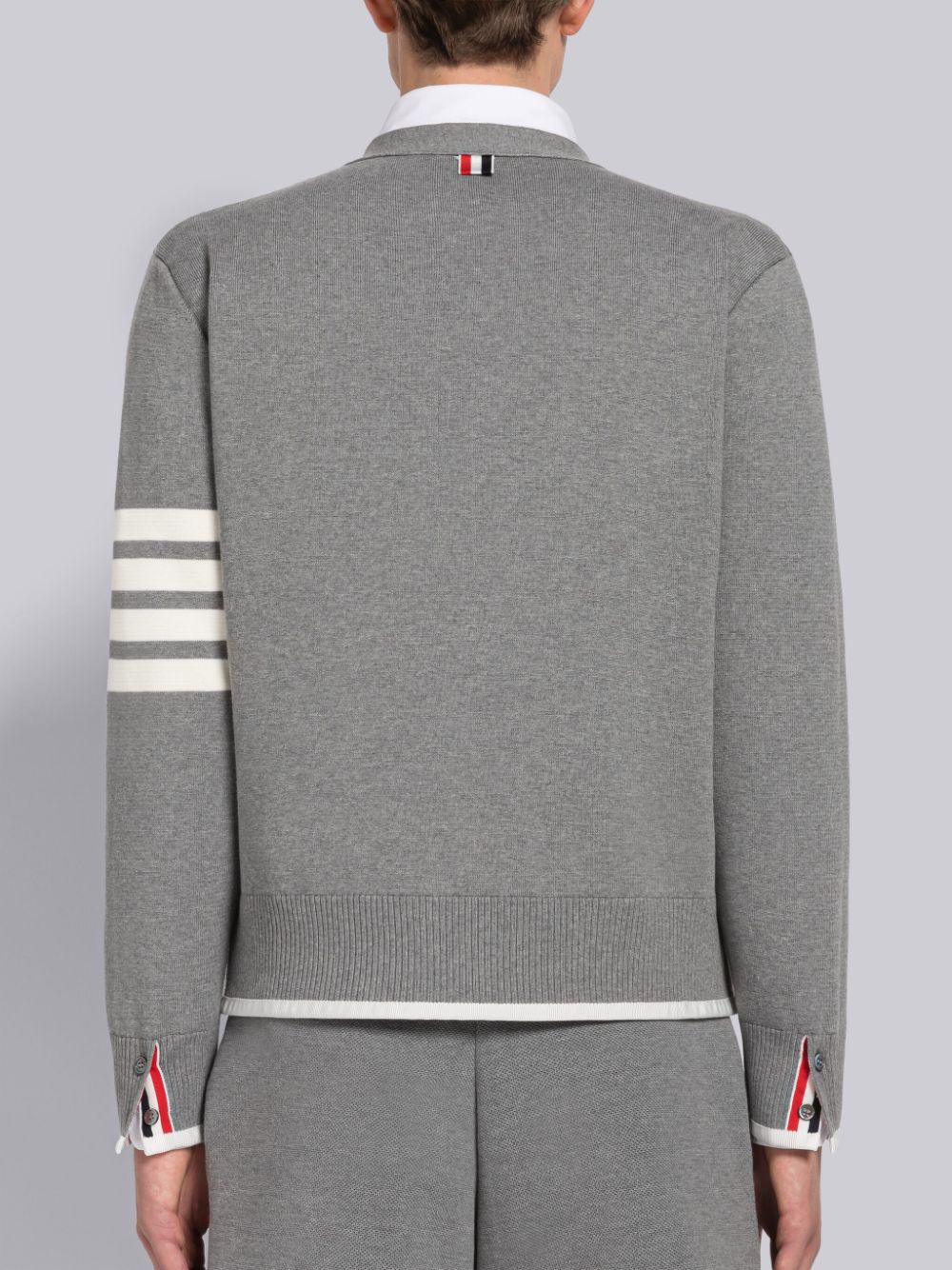 Thom Browne MILANO STITCH COTTON 4-BAR BOXY V-NECK Men Cardigan Grey | AUR61Q31187