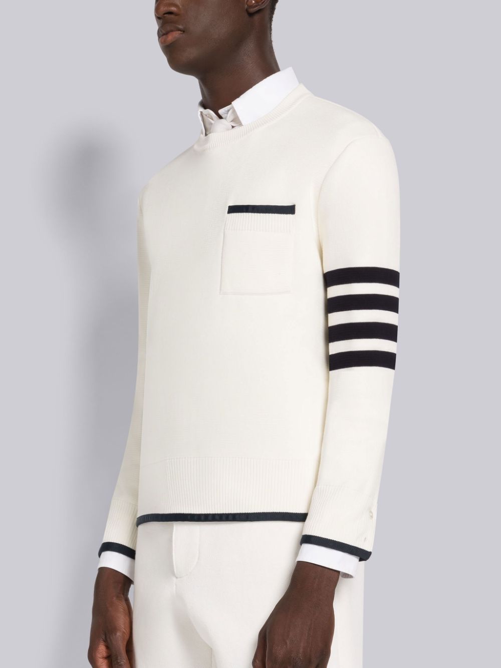 Thom Browne MILANO STITCH COTTON TIPPING 4-BAR BOXY CREW NECK Men Pullover White | TRA03J05835