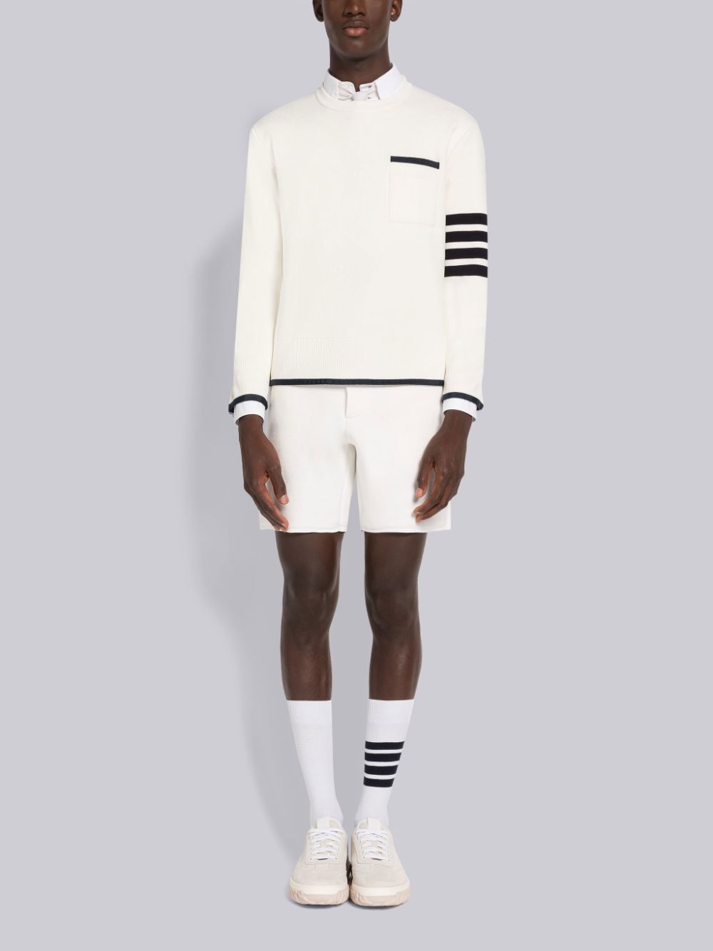 Thom Browne MILANO STITCH COTTON TIPPING 4-BAR BOXY CREW NECK Men Pullover White | TRA03J05835