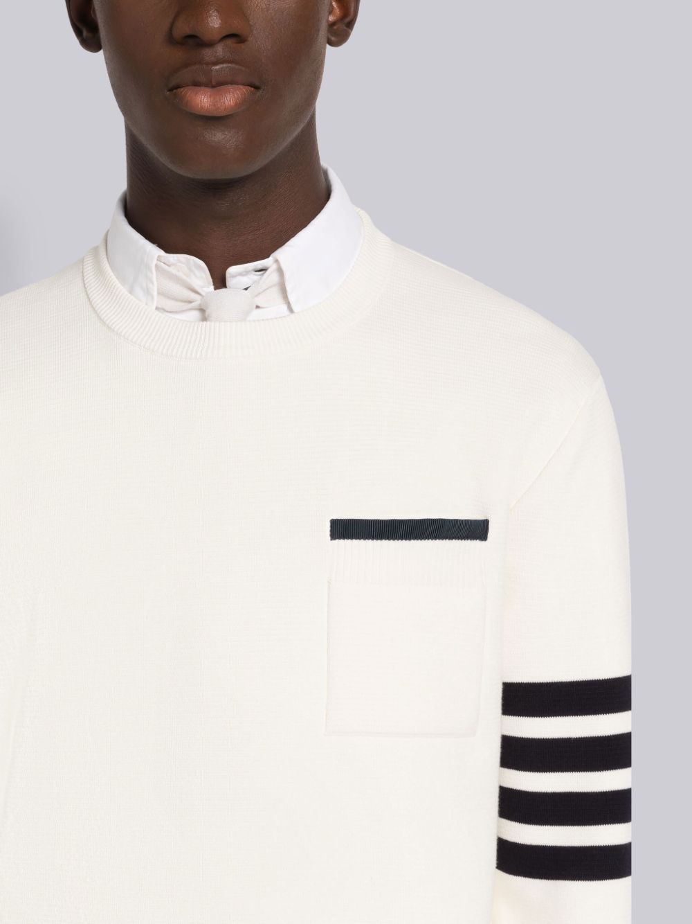 Thom Browne MILANO STITCH COTTON TIPPING 4-BAR BOXY CREW NECK Men Pullover White | TRA03J05835