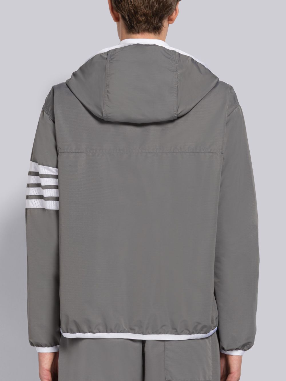 Thom Browne MILITARY RIPSTOP MESH 4-BAR PACKABLE ZIP Men Hoodie Grey | OBU98F77703