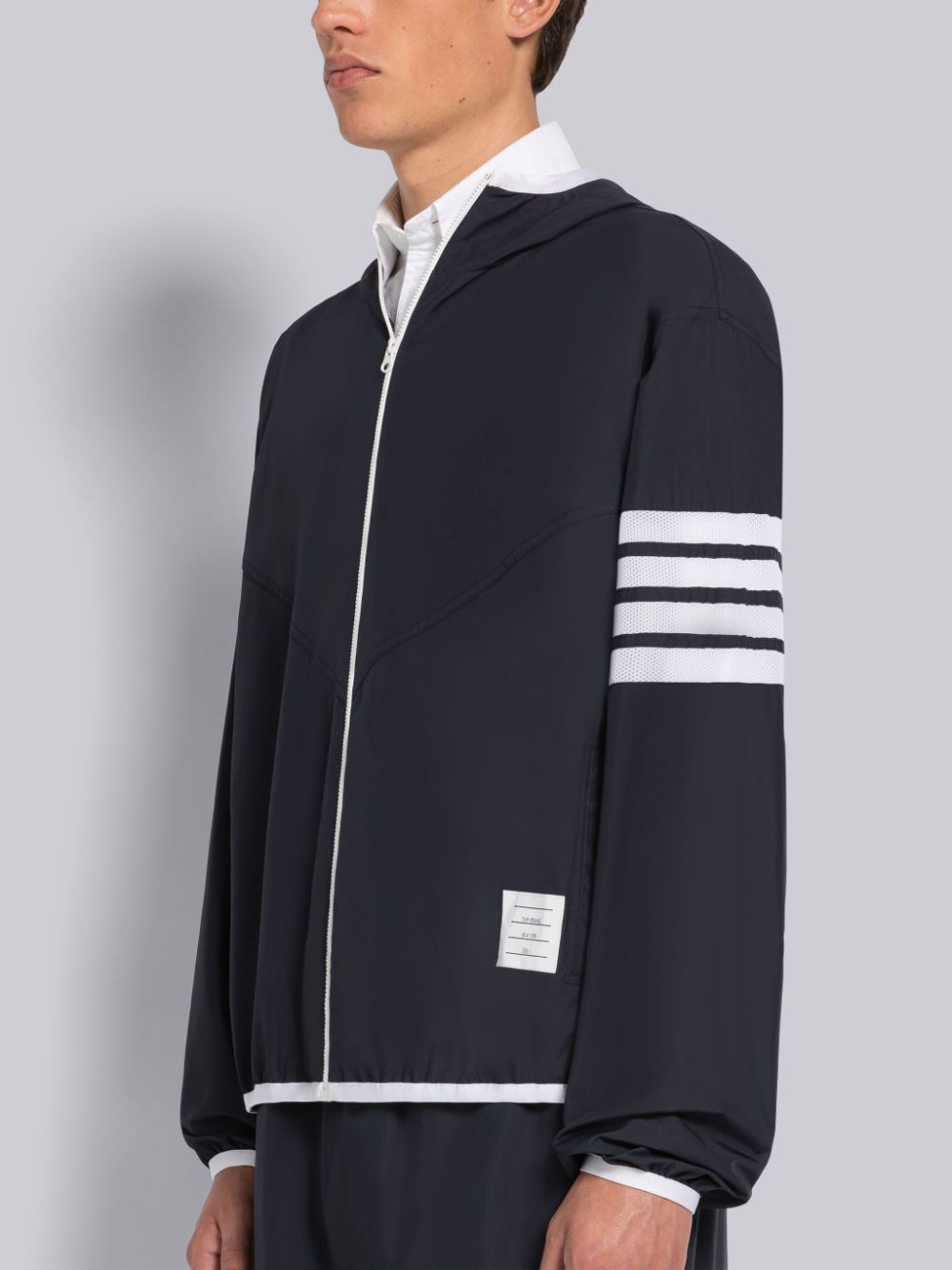 Thom Browne MILITARY RIPSTOP MESH 4-BAR PACKABLE ZIP Men Hoodie Blue | FES56D73812