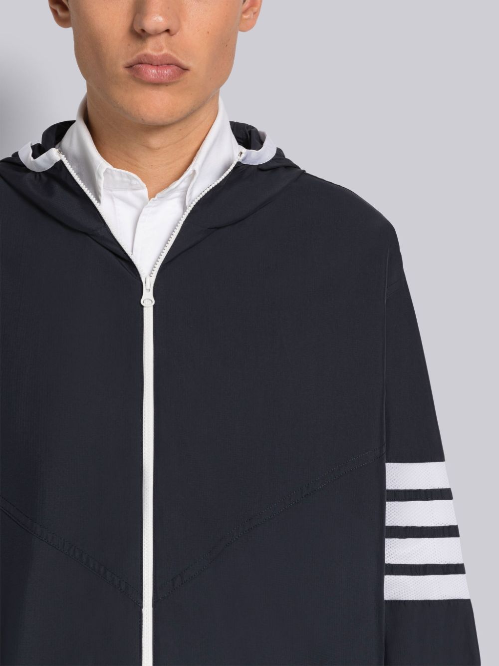 Thom Browne MILITARY RIPSTOP MESH 4-BAR PACKABLE ZIP Men Hoodie Blue | FES56D73812