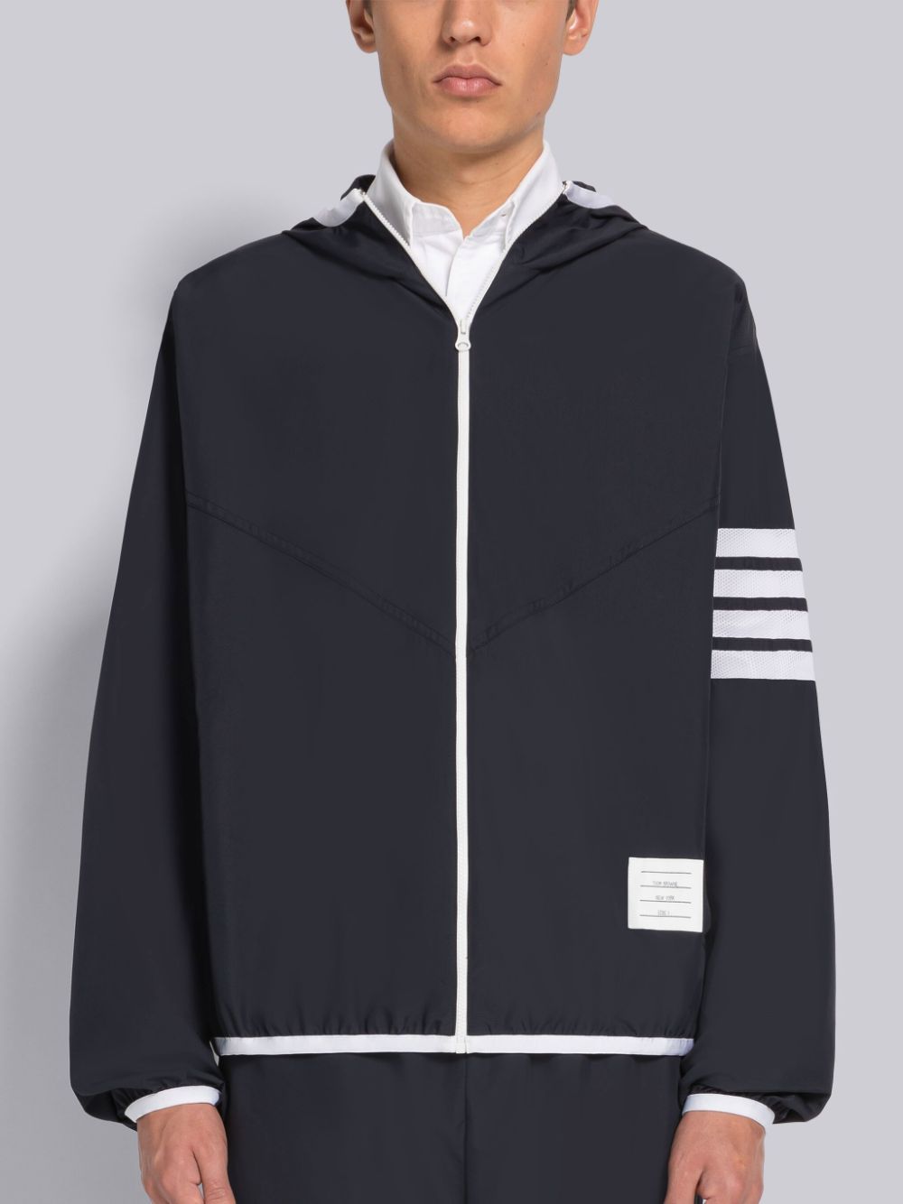 Thom Browne MILITARY RIPSTOP MESH 4-BAR PACKABLE ZIP Men Hoodie Blue | FES56D73812