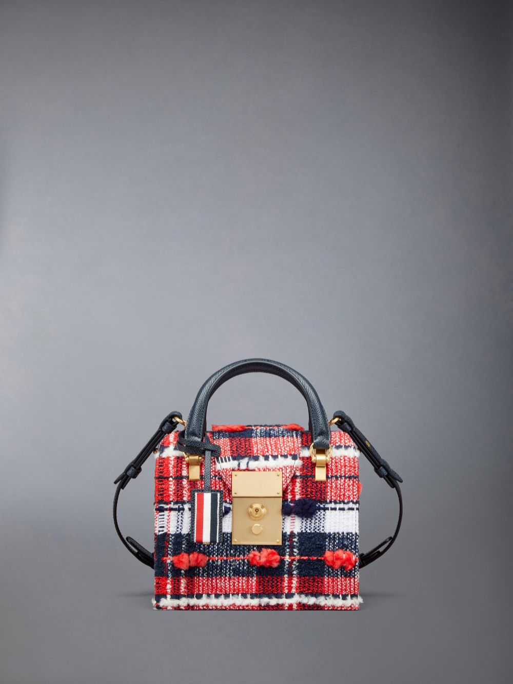 Thom Browne Madras Pouf Tweed Mrs. Mini Men Tote Bags Red | ZJW36Q73887