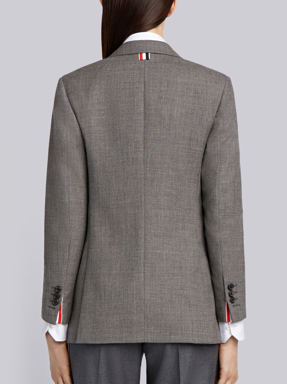 Thom Browne Medium 2-Ply Fresco Wool Wide Lapel Sport Women Coats Grey | YHR79S01899