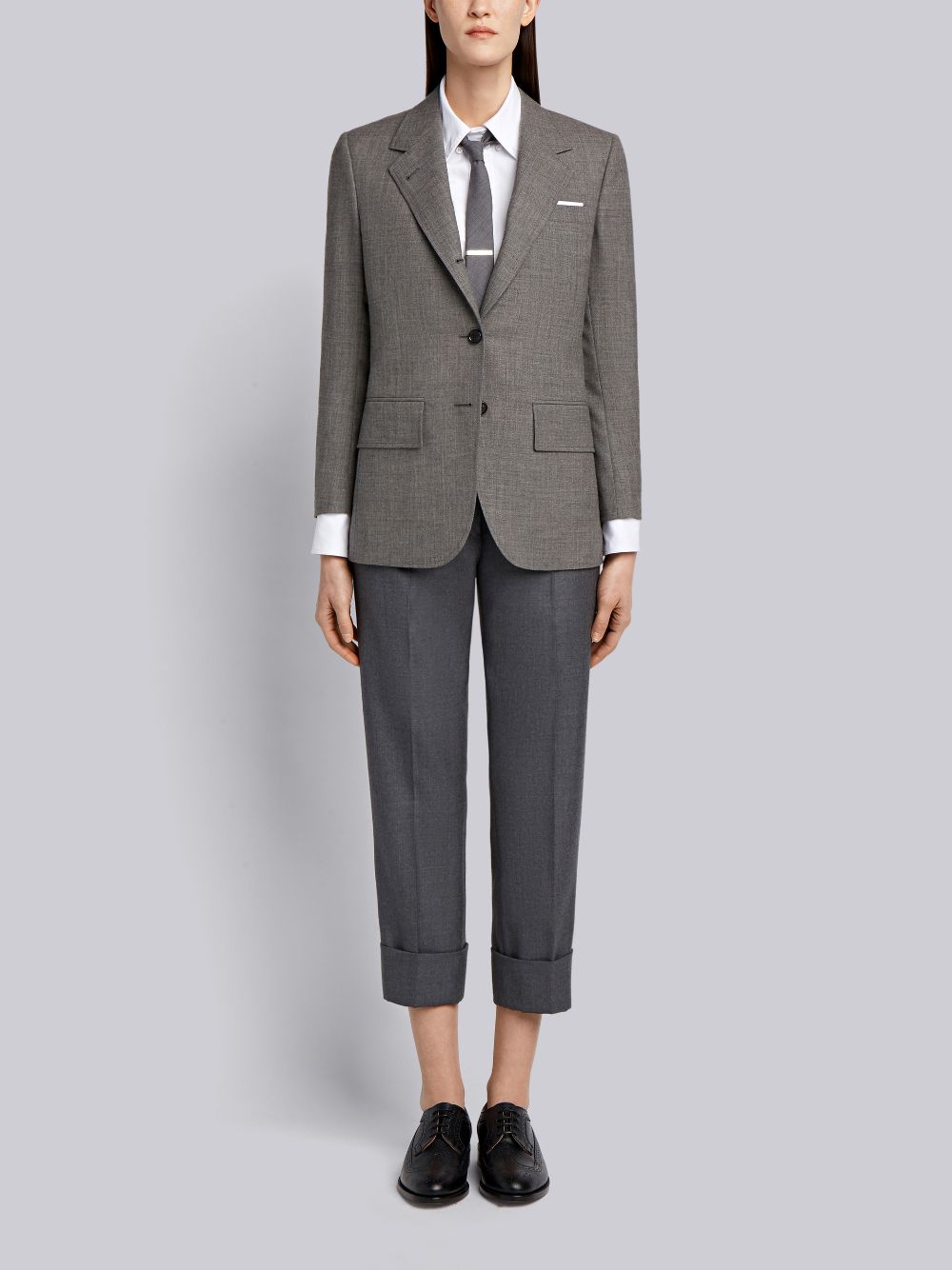 Thom Browne Medium 2-Ply Fresco Wool Wide Lapel Sport Women Coats Grey | YHR79S01899