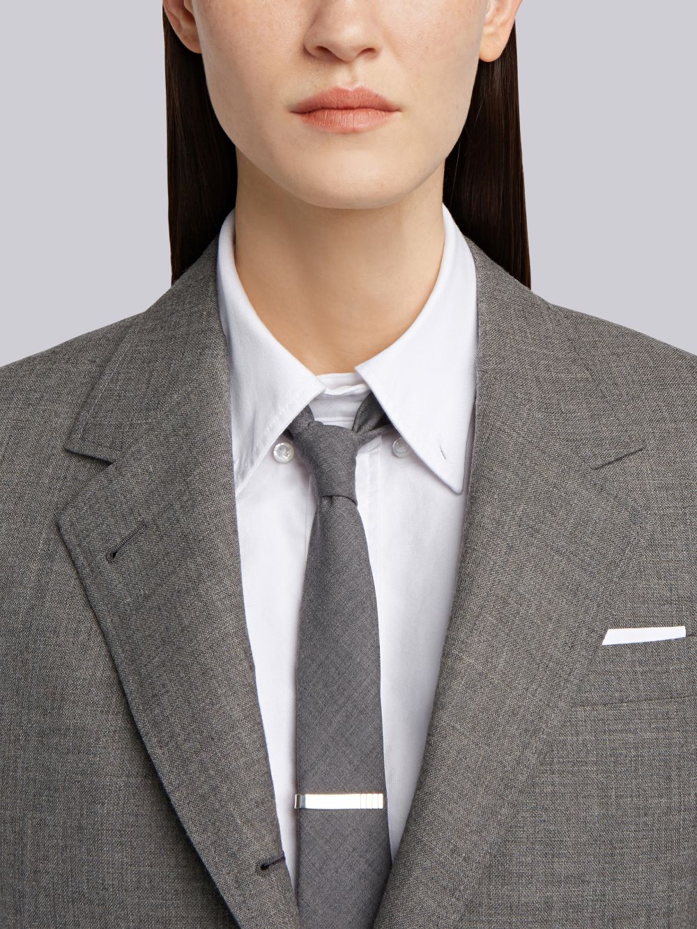 Thom Browne Medium 2-Ply Fresco Wool Wide Lapel Sport Women Coats Grey | YHR79S01899