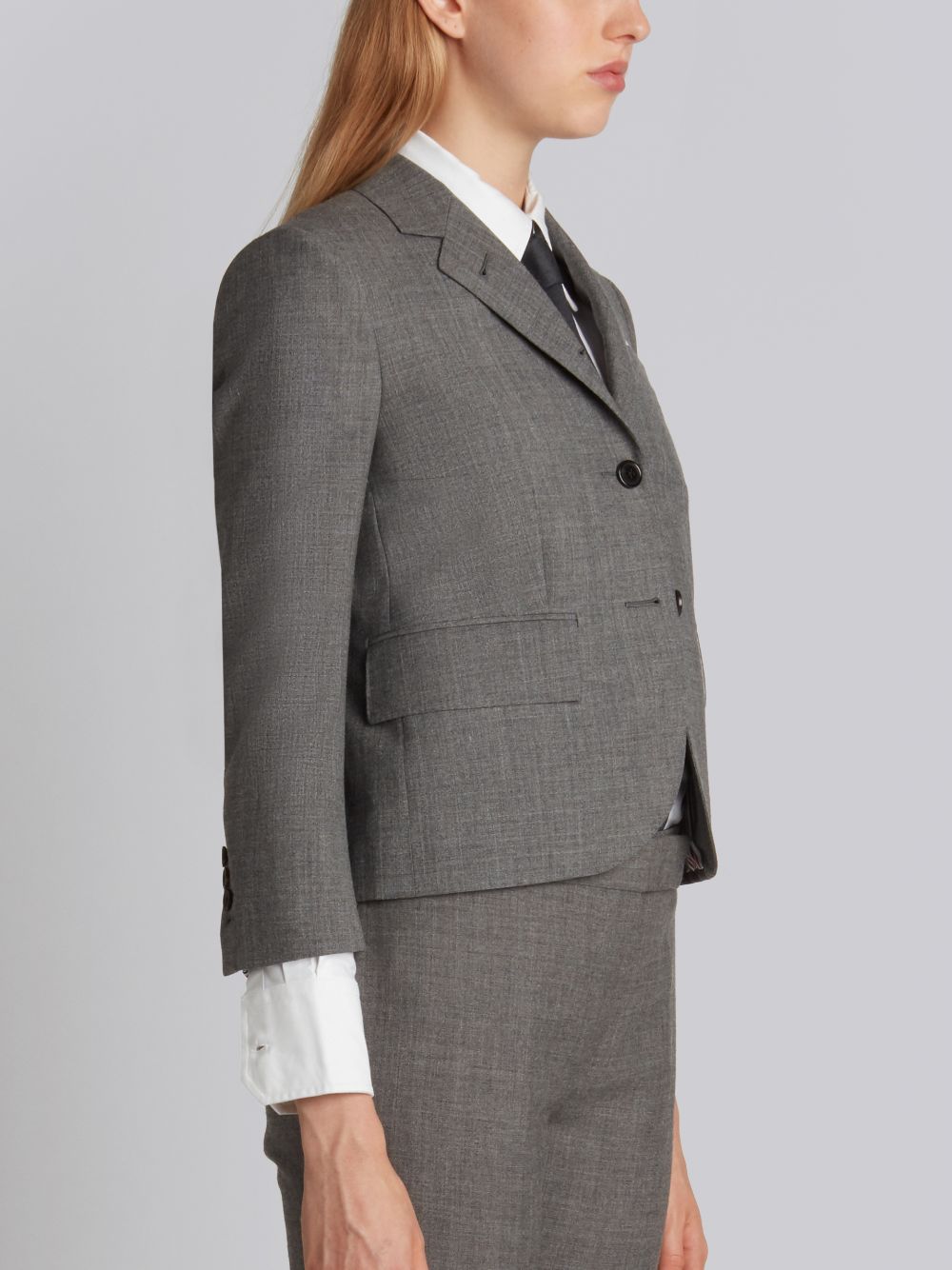 Thom Browne Medium 2-ply Wool Fresco High Armhole Single Breasted Sport Women Coats Grey | EHA43B89252