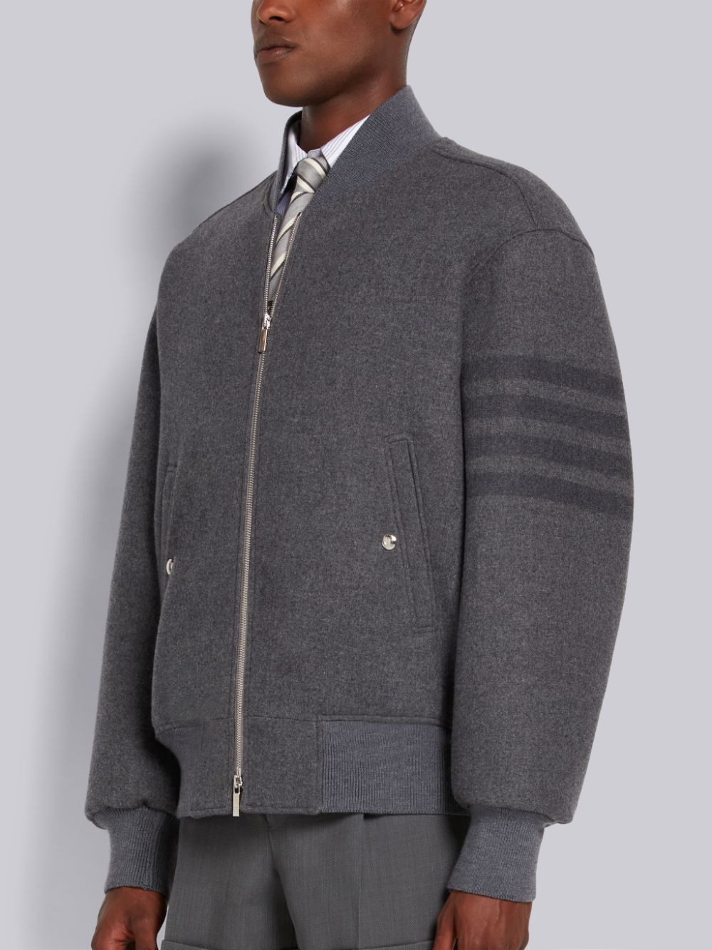 Thom Browne Medium Double Face Melton 4-Bar Oversized Blouson Men Jackets Grey | STY38P71621