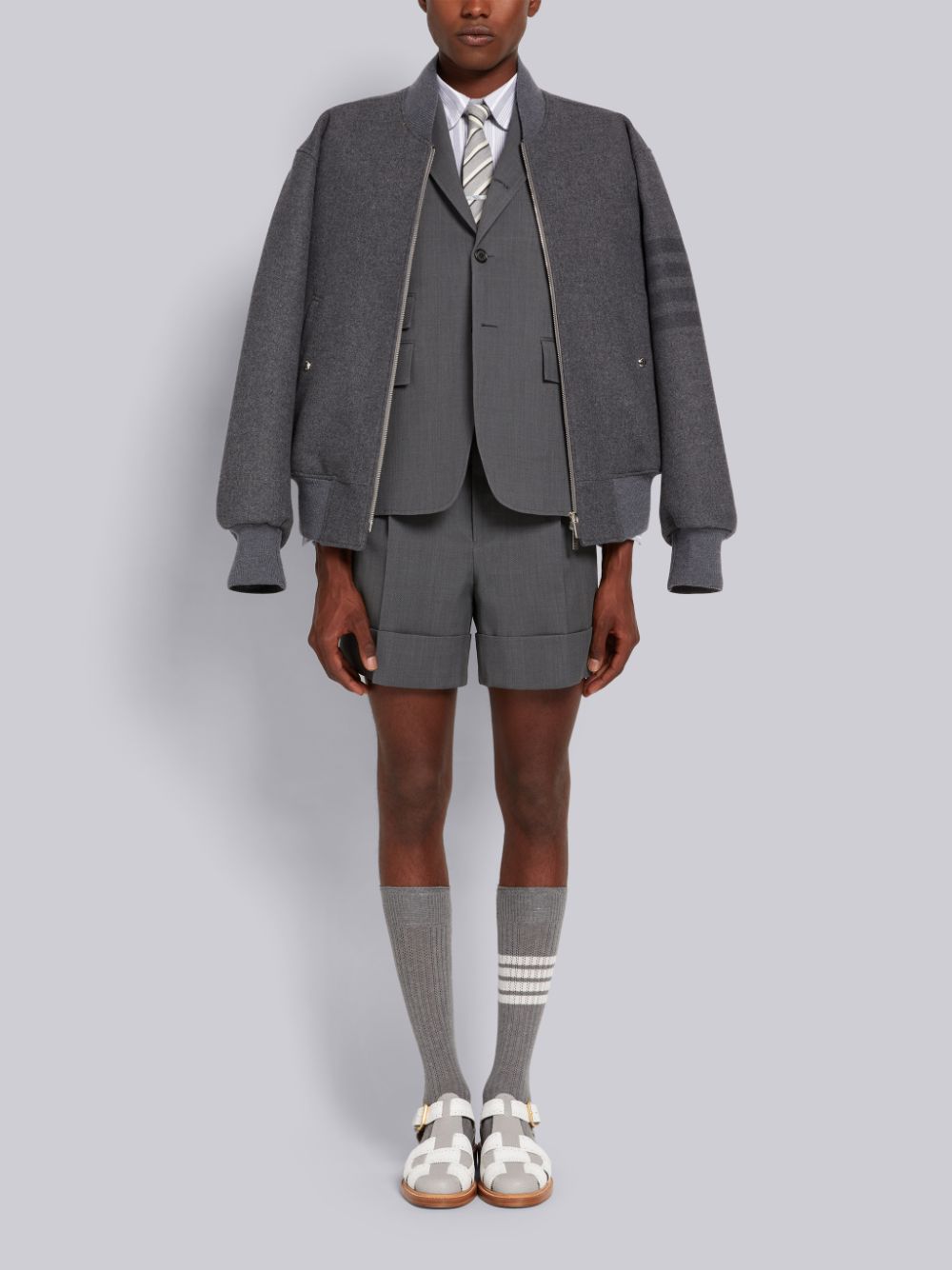 Thom Browne Medium Double Face Melton 4-Bar Oversized Blouson Men Jackets Grey | STY38P71621