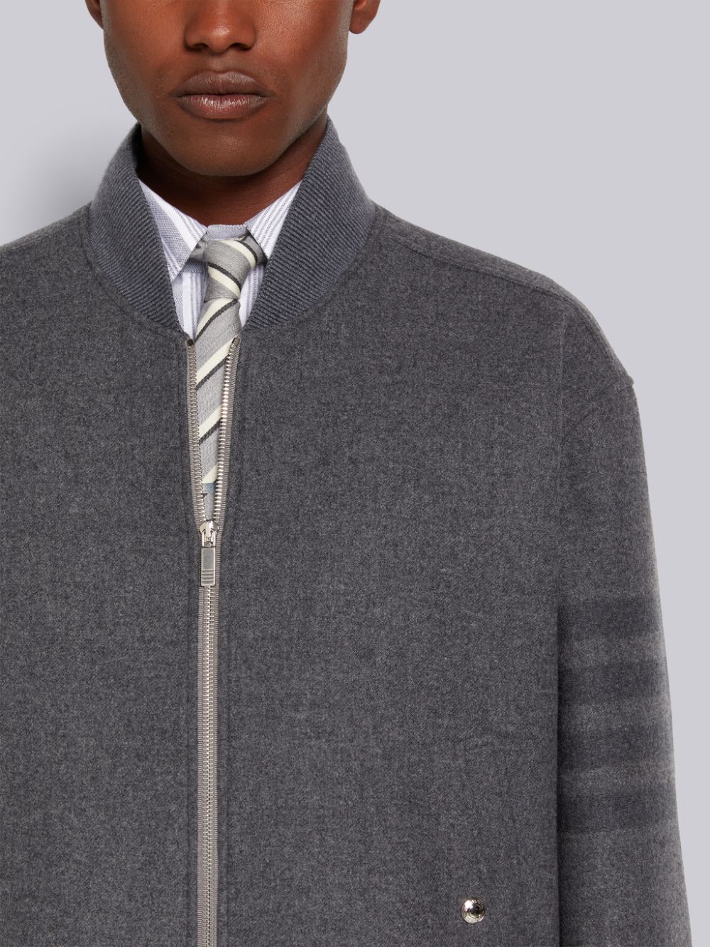 Thom Browne Medium Double Face Melton 4-Bar Oversized Blouson Men Jackets Grey | STY38P71621