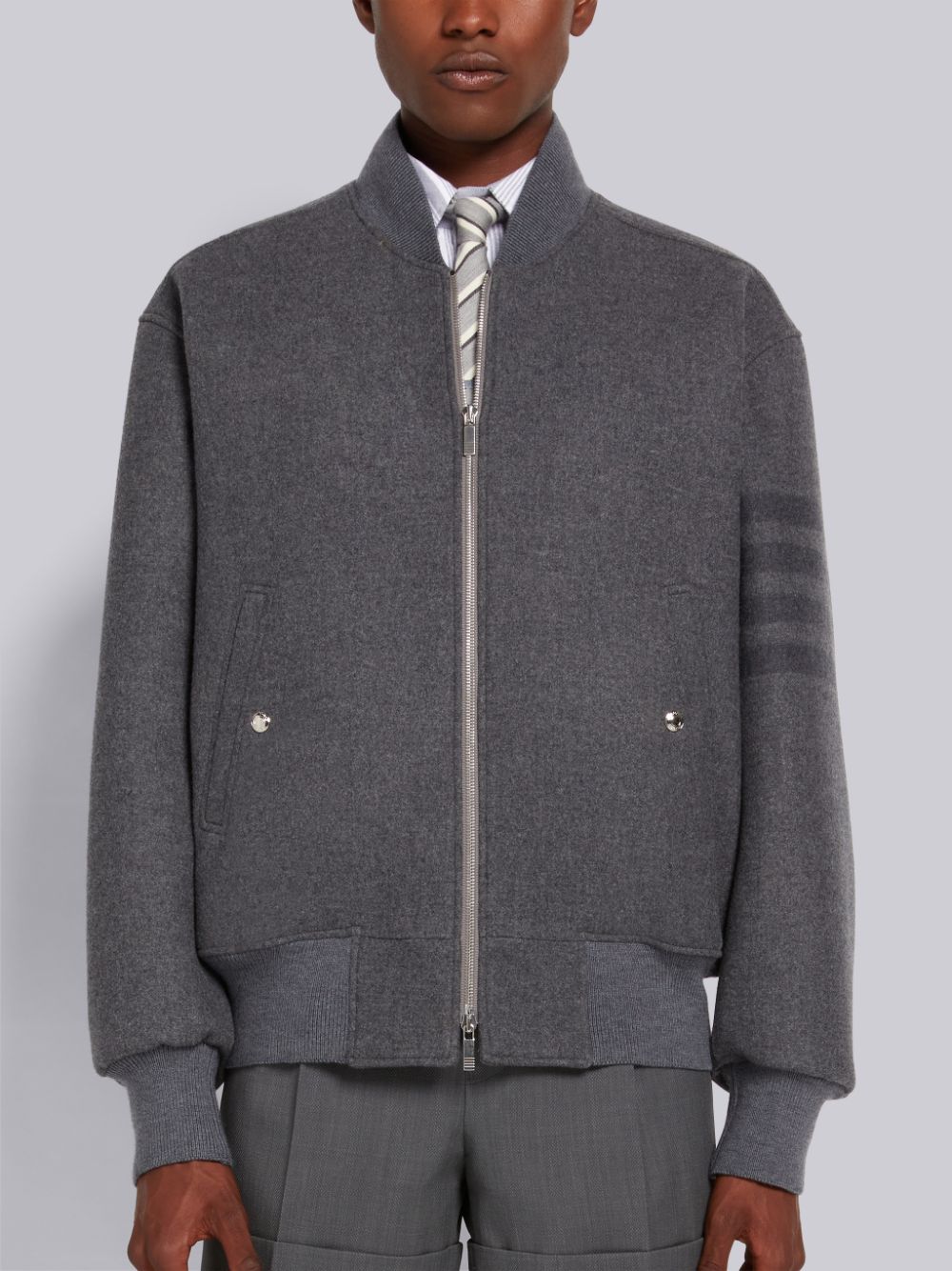 Thom Browne Medium Double Face Melton 4-Bar Oversized Blouson Men Jackets Grey | STY38P71621