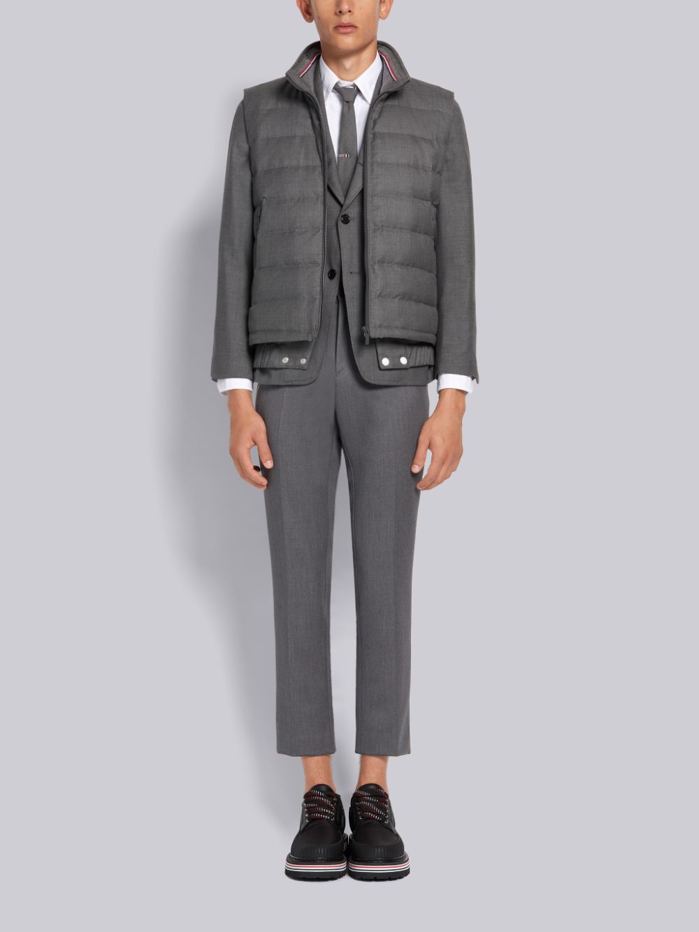 Thom Browne Medium Down Filled Super 120s Twill Ski Men Vest Grey | ZJJ80U06842