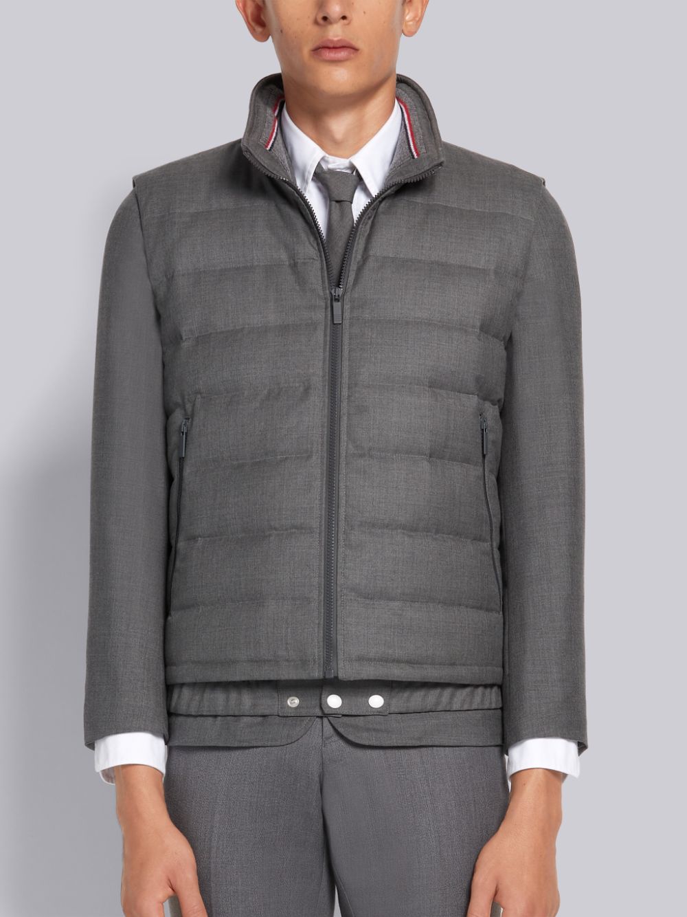 Thom Browne Medium Down Filled Super 120s Twill Ski Men Vest Grey | ZJJ80U06842