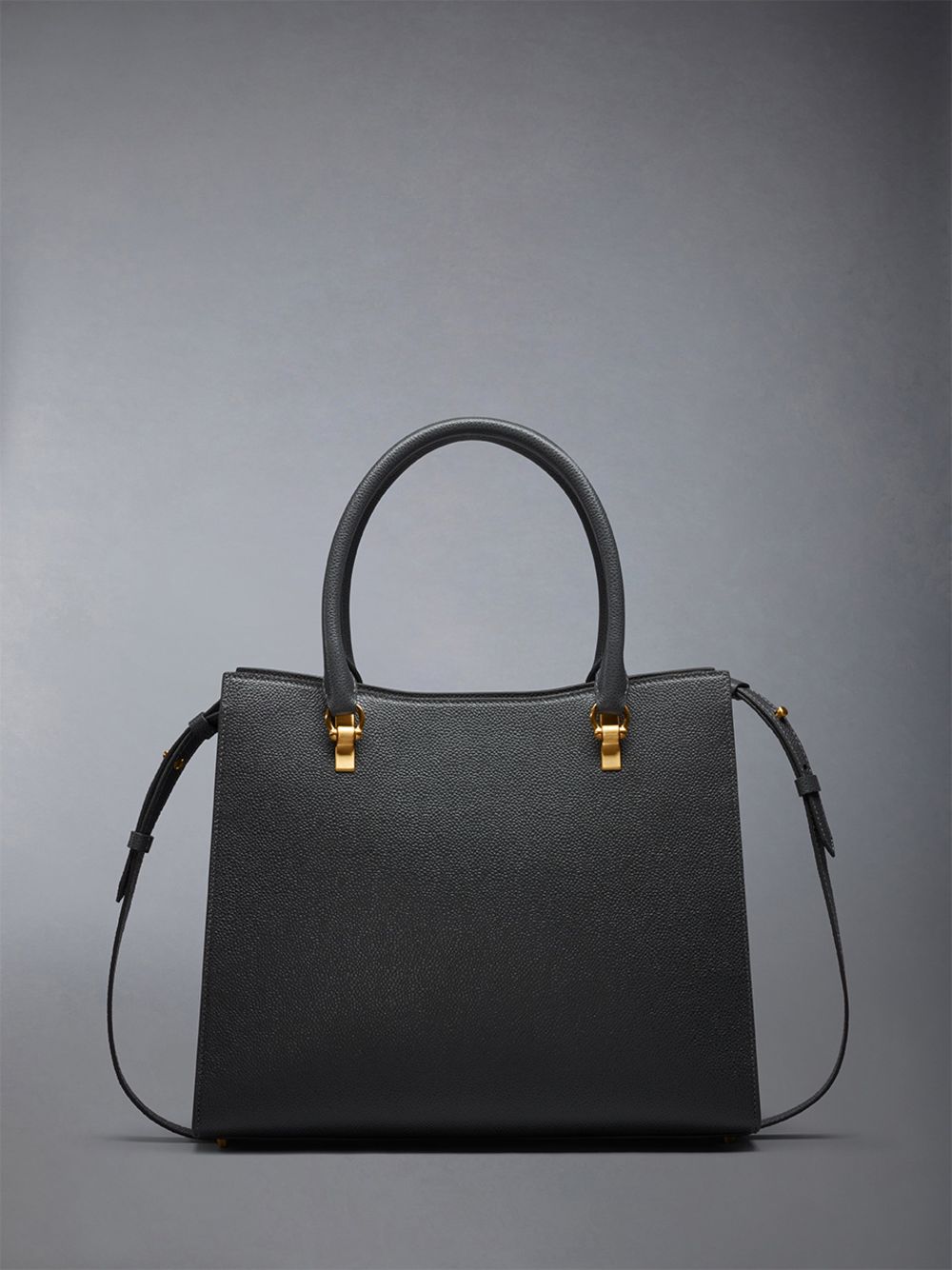 Thom Browne Medium Duet in Pebble Grain Leather Women Tote Bags Grey | QAM39H11092