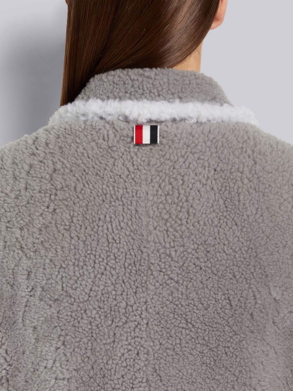 Thom Browne Medium Dyed Shearling Contrast Framing Wide Lapel Women Coats Grey | OXN63K24281