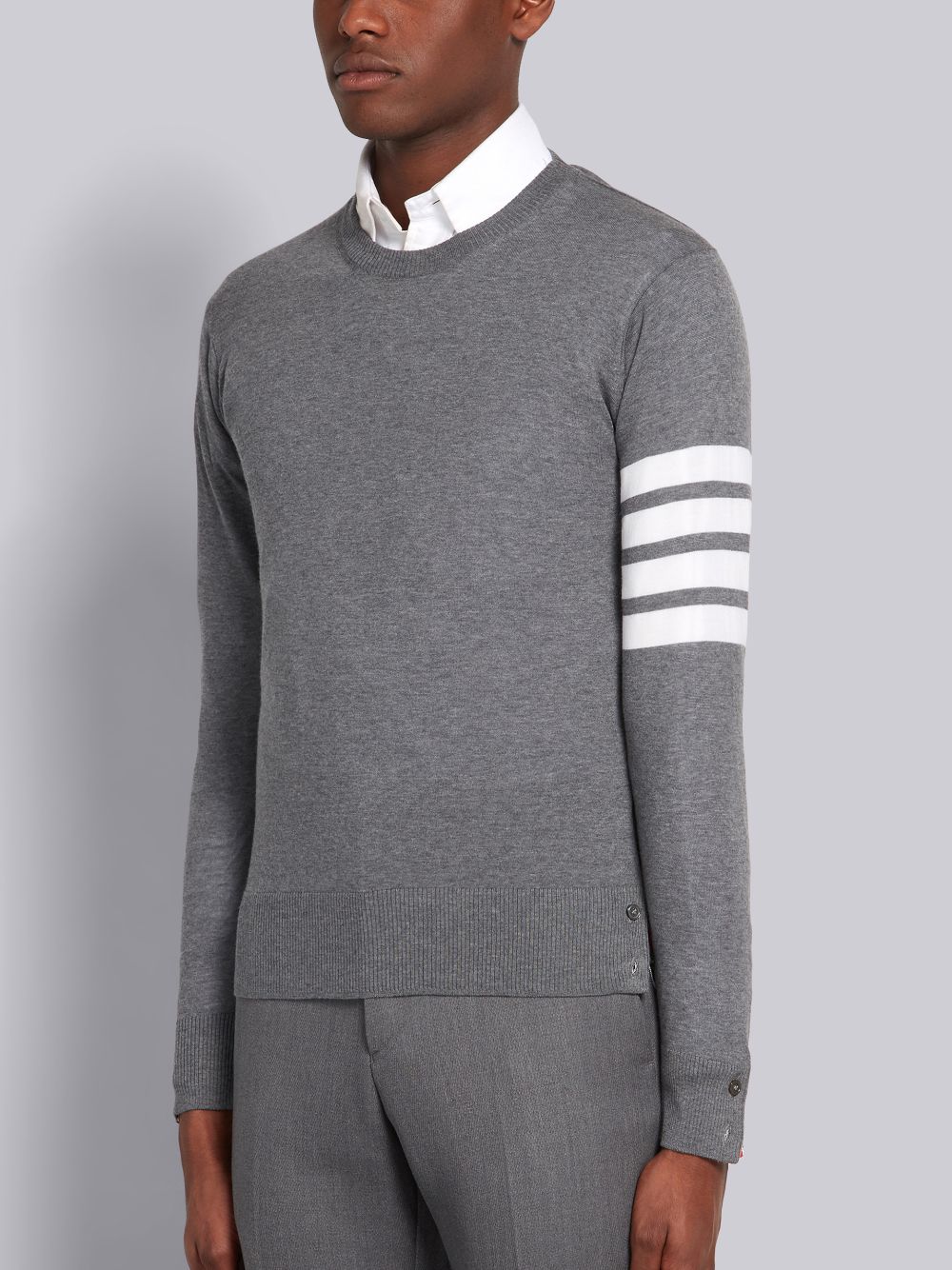 Thom Browne Medium Fine Merino Wool 4-Bar Crew Neck Men Pullover Grey | RUY83H99079