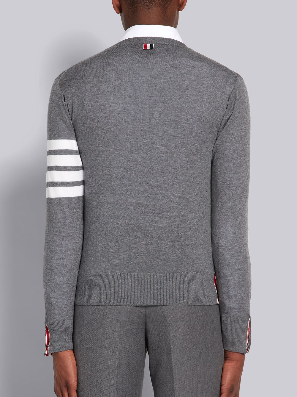 Thom Browne Medium Fine Merino Wool 4-Bar Crew Neck Men Pullover Grey | RUY83H99079