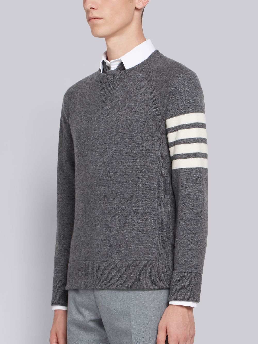 Thom Browne Medium French Terry Cashmere 4-Bar Crewneck Men Pullover Grey | HYG86O64635