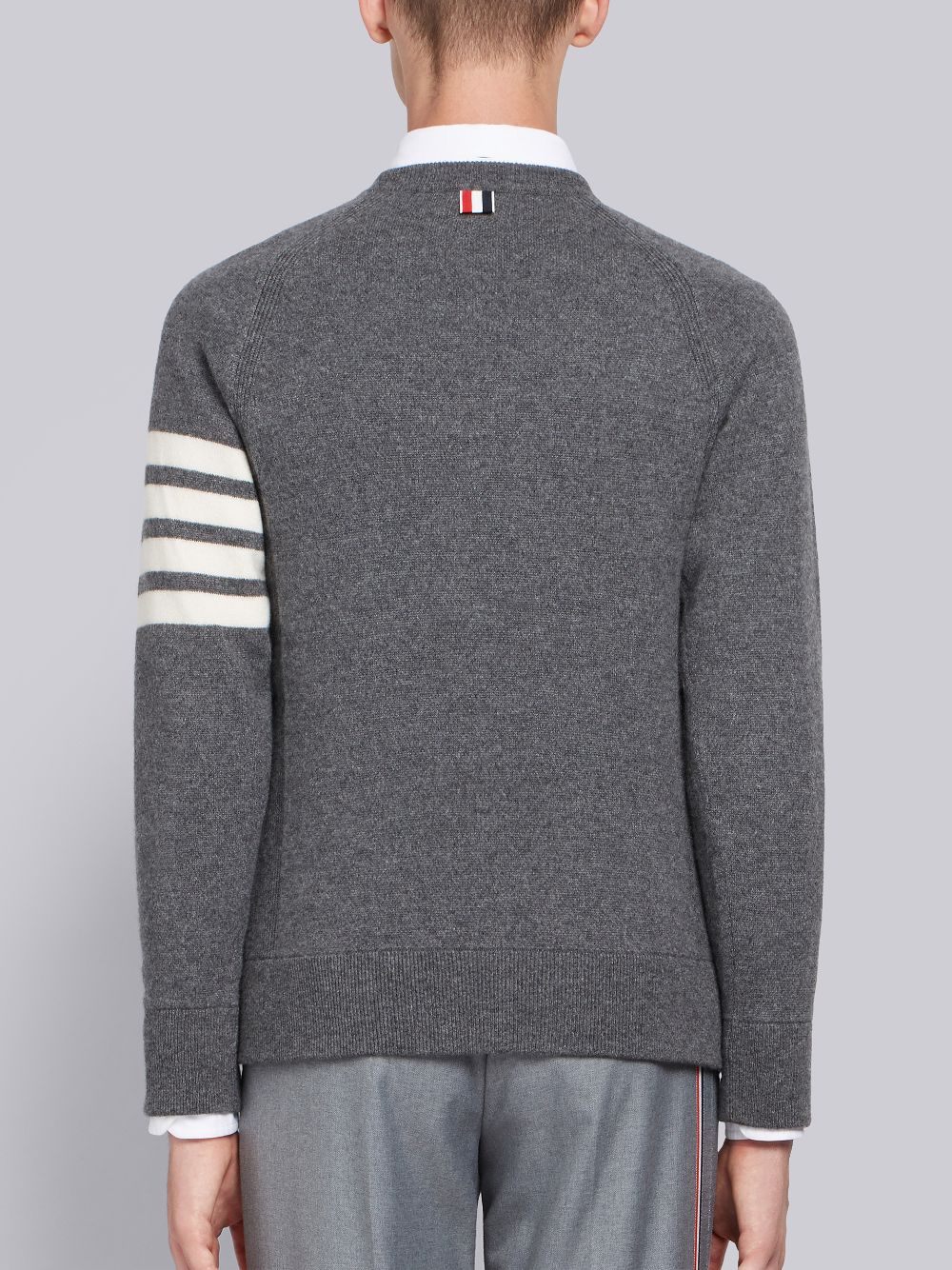 Thom Browne Medium French Terry Cashmere 4-Bar Crewneck Men Pullover Grey | HYG86O64635