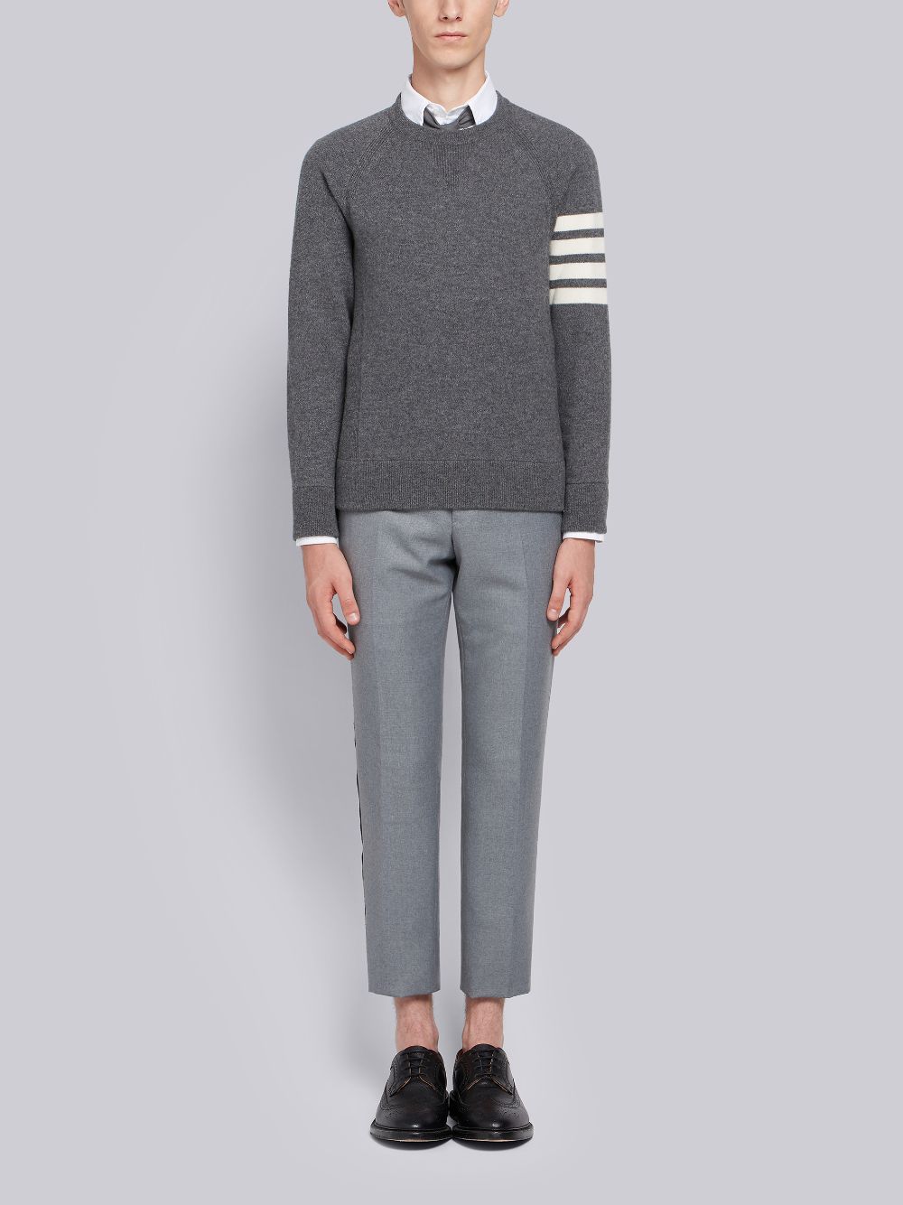 Thom Browne Medium French Terry Cashmere 4-Bar Crewneck Men Pullover Grey | HYG86O64635