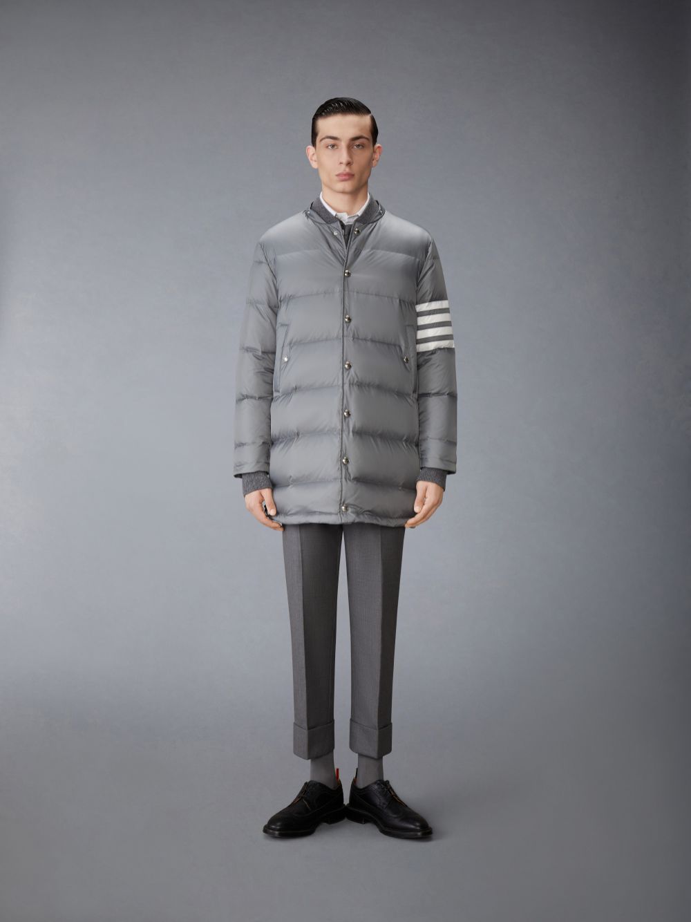 Thom Browne Medium Matte Nylon 4-Bar Down Men Coats Grey | FFG45N28497