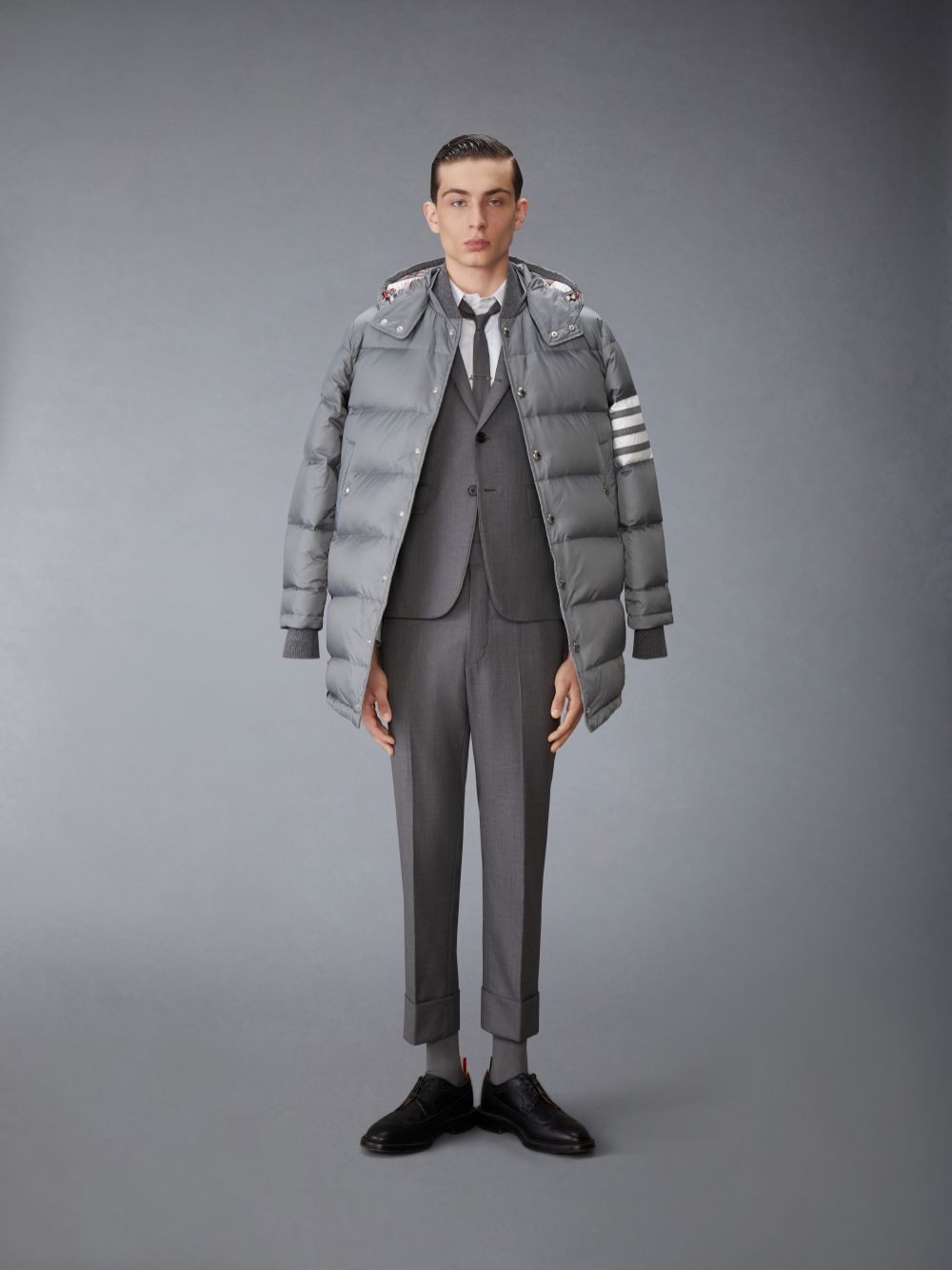 Thom Browne Medium Matte Nylon 4-Bar Down Men Coats Grey | FFG45N28497